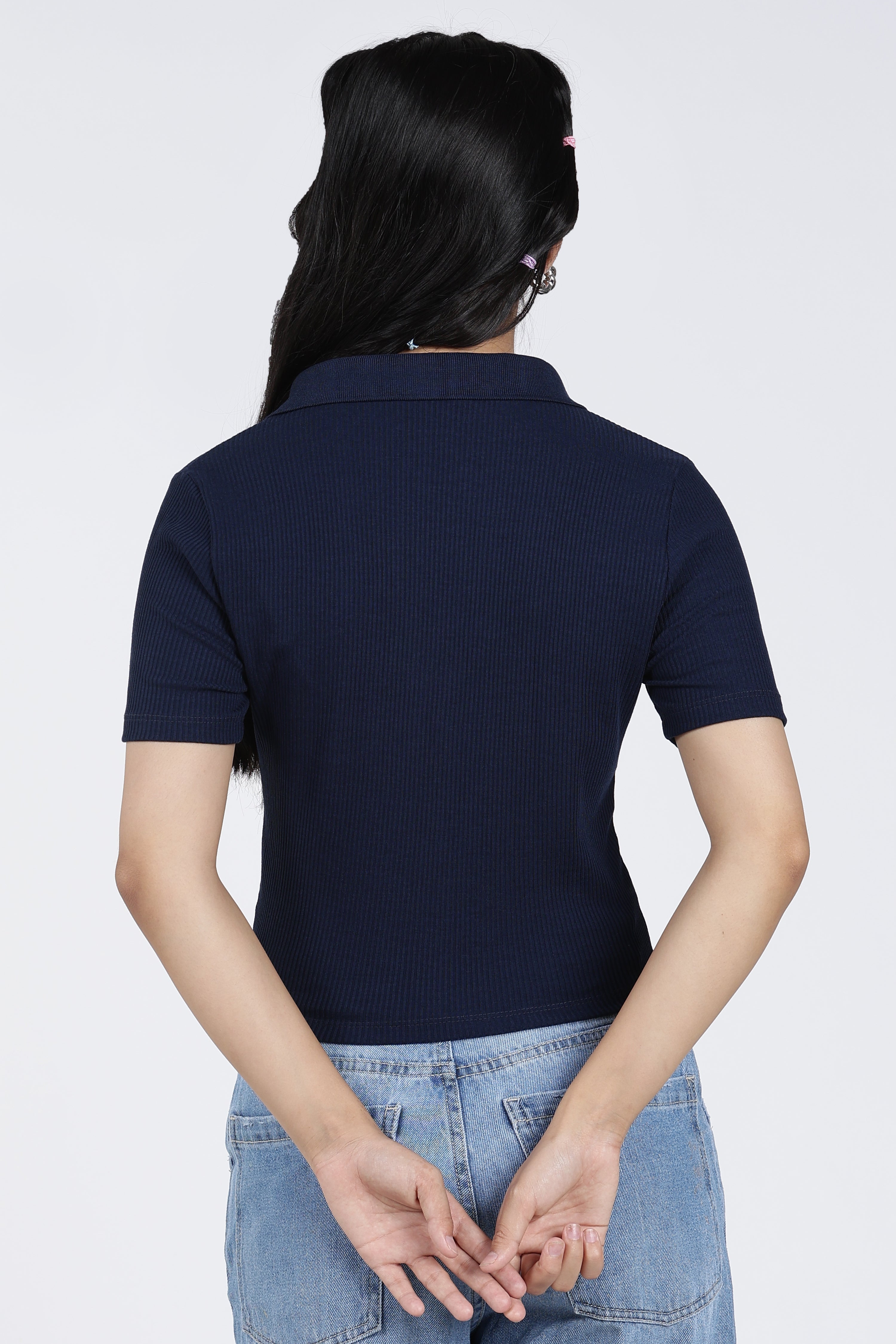 Navy Cotton Blend Regular Fit Polo T-Shirt