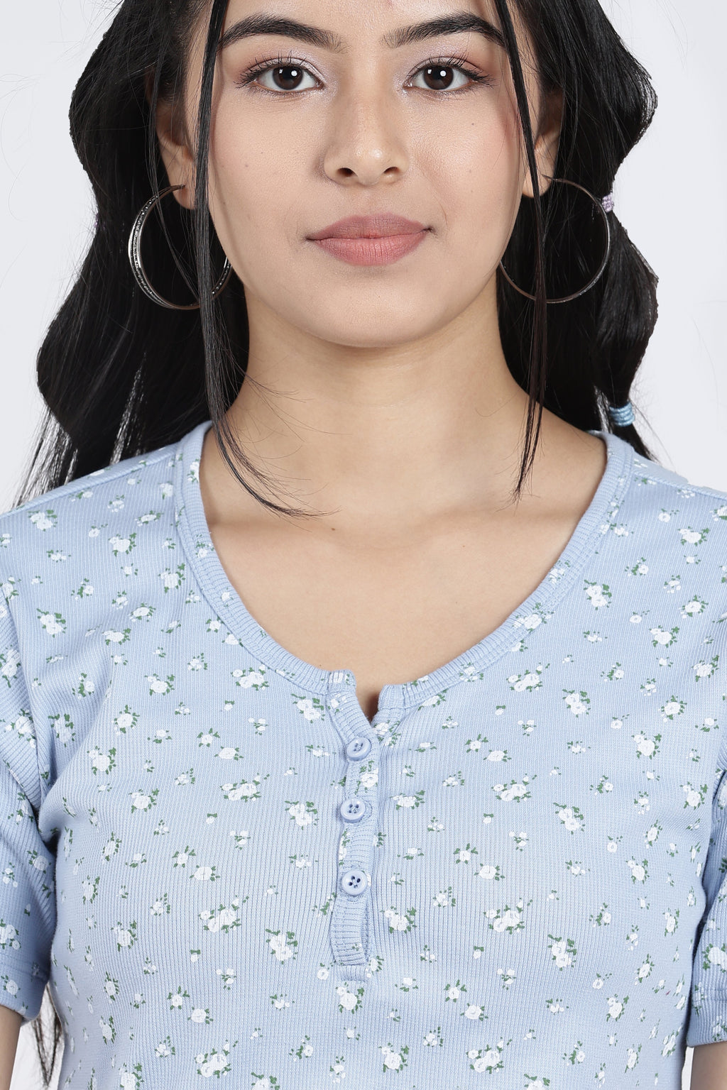 Light Blue Cotton Blend Regular Fit T-Shirt