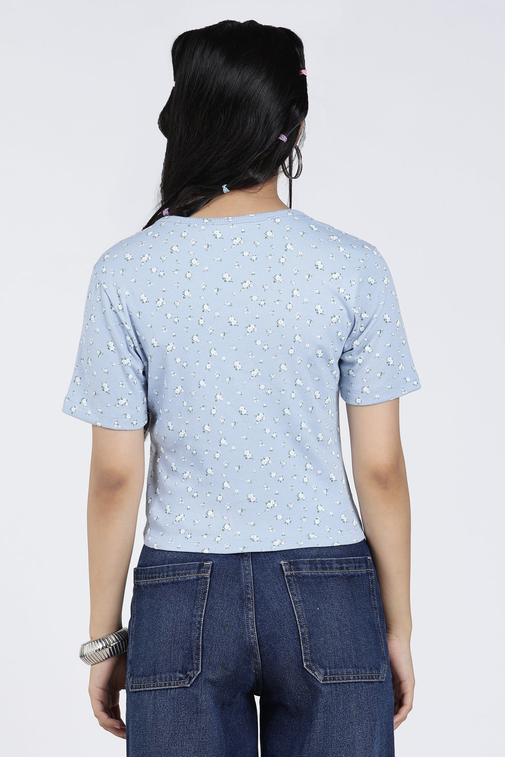 Light Blue Cotton Blend Regular Fit T-Shirt