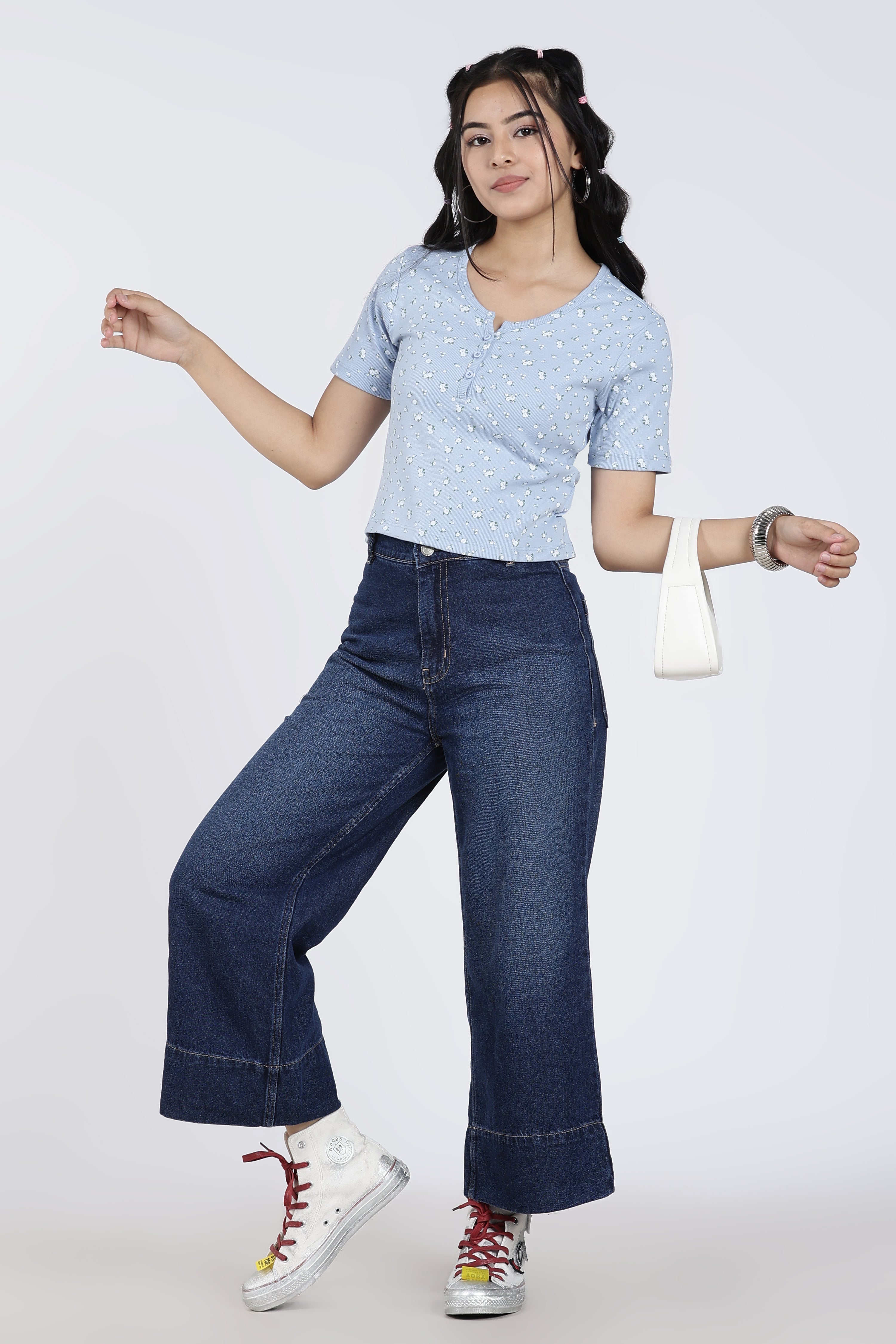 Light Blue Cotton Blend Regular Fit T-Shirt