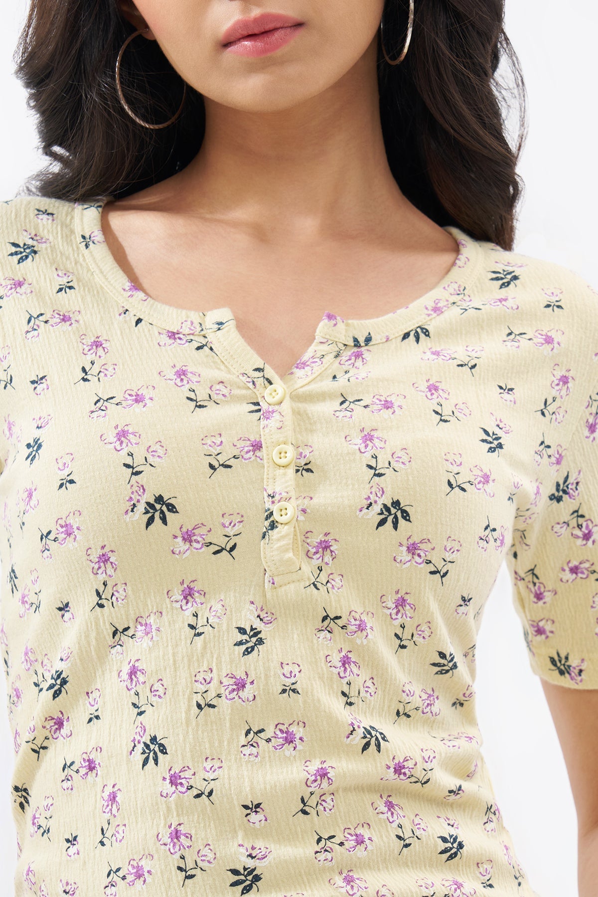 Light Yellow Floral Print Top
