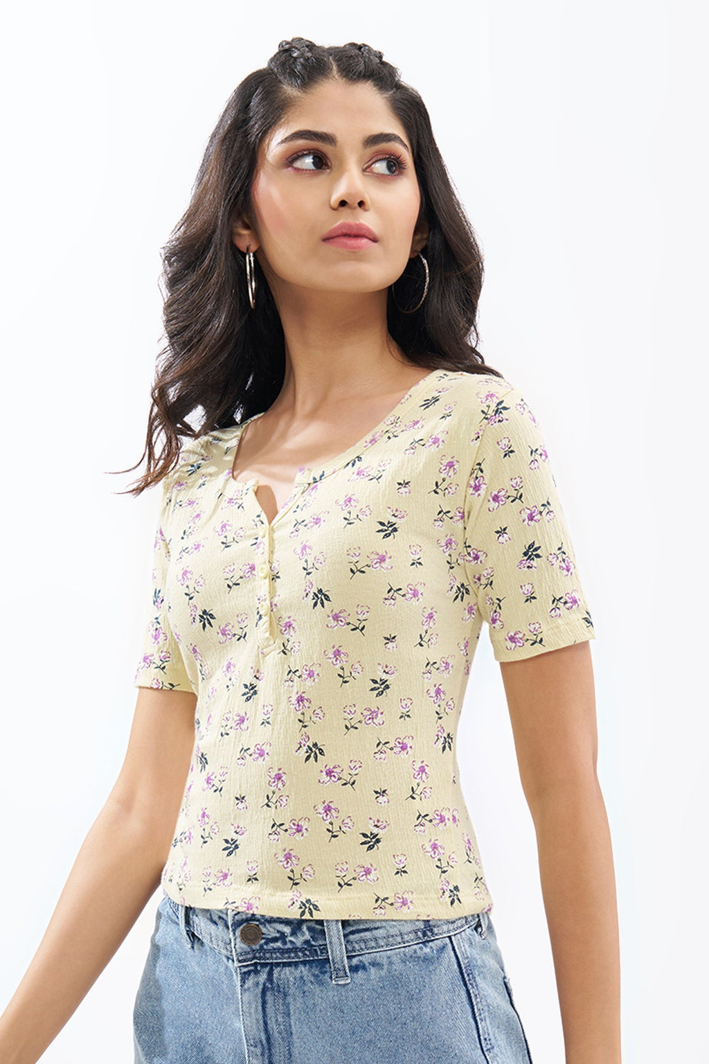 Light Yellow Floral Print Top