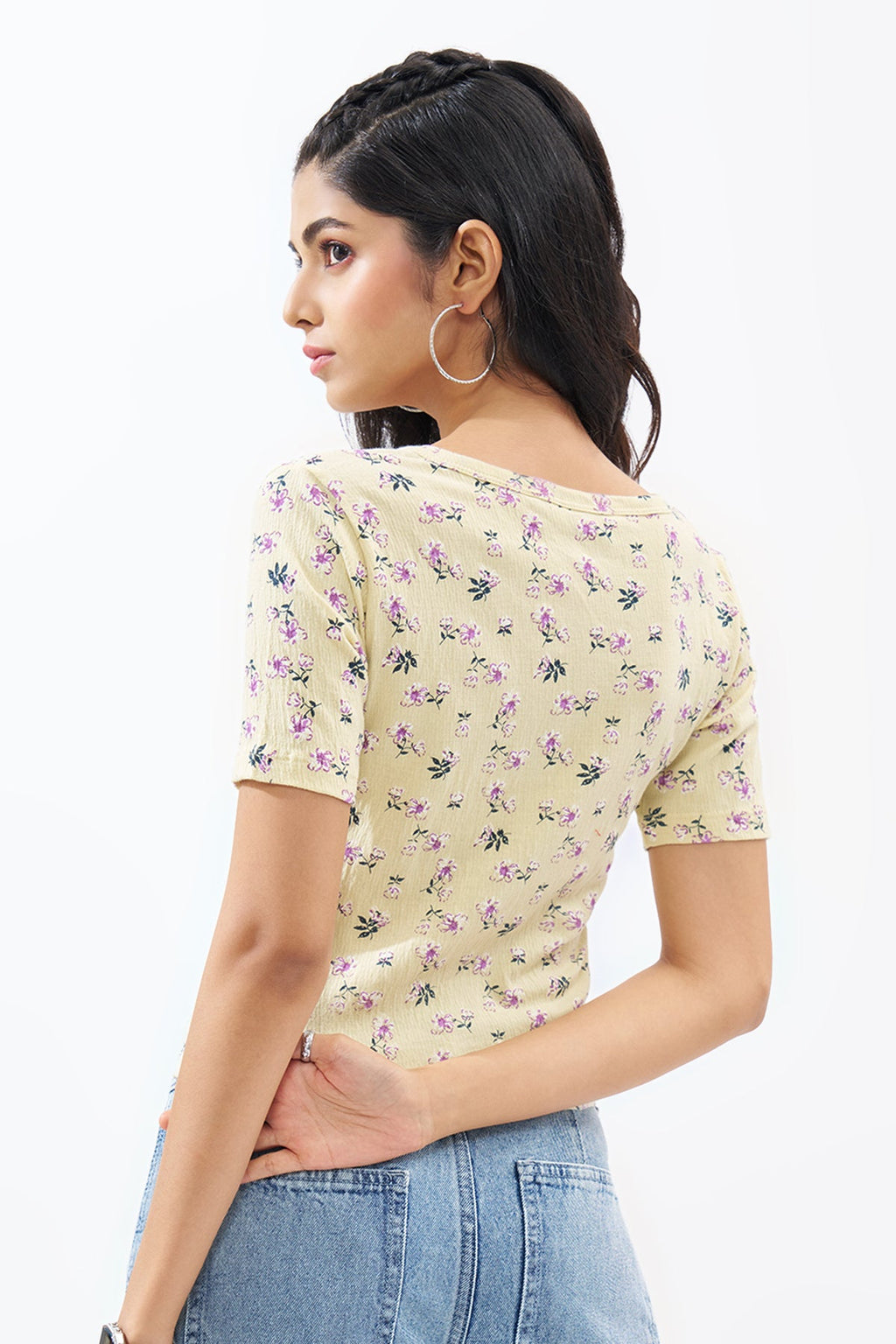 Light Yellow Floral Print Top