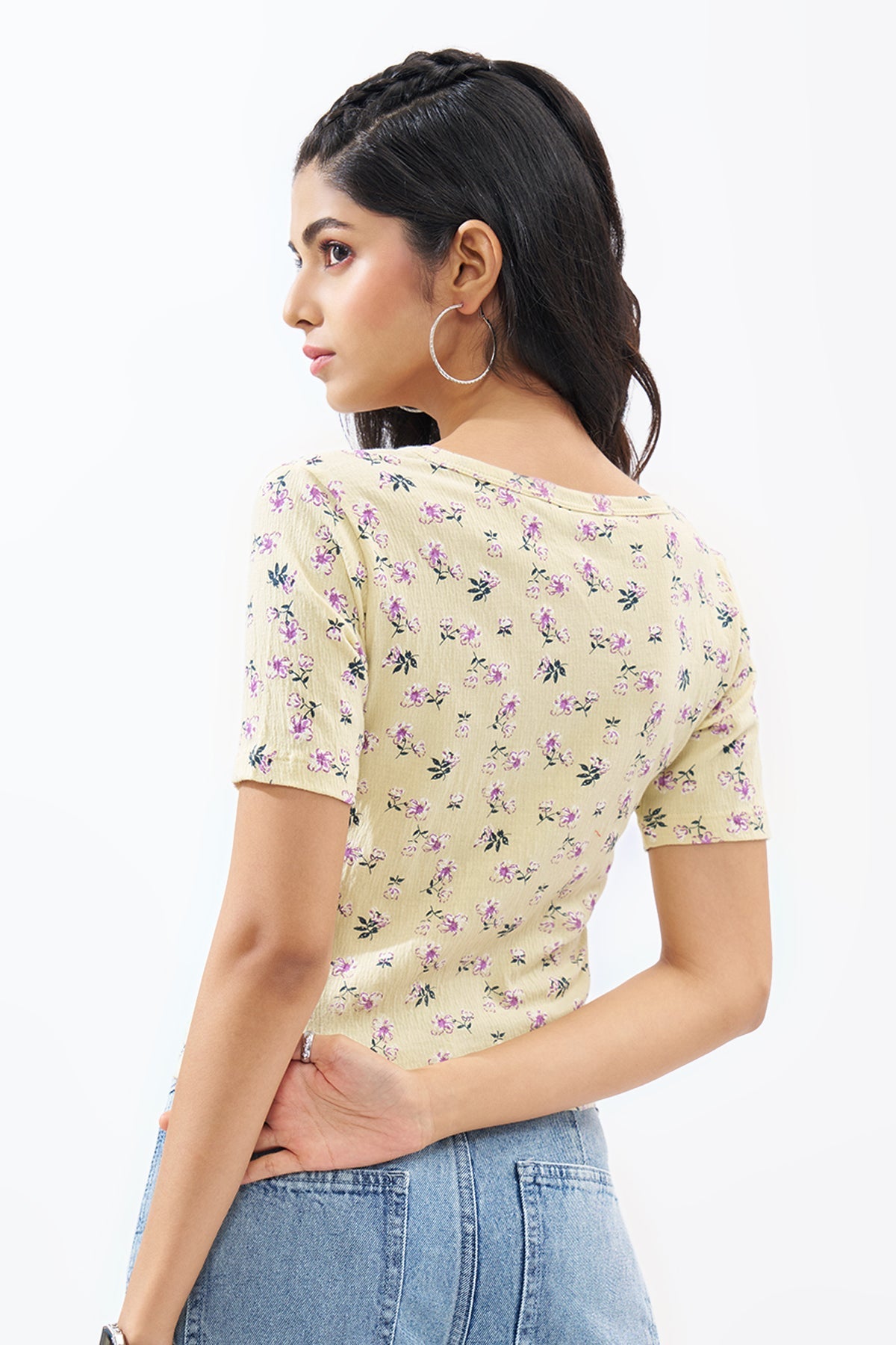 Light Yellow Floral Print Top