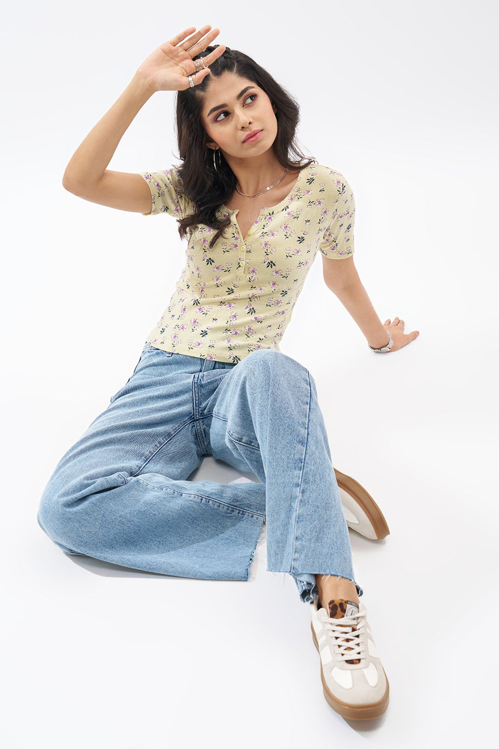 Light Yellow Floral Print Top