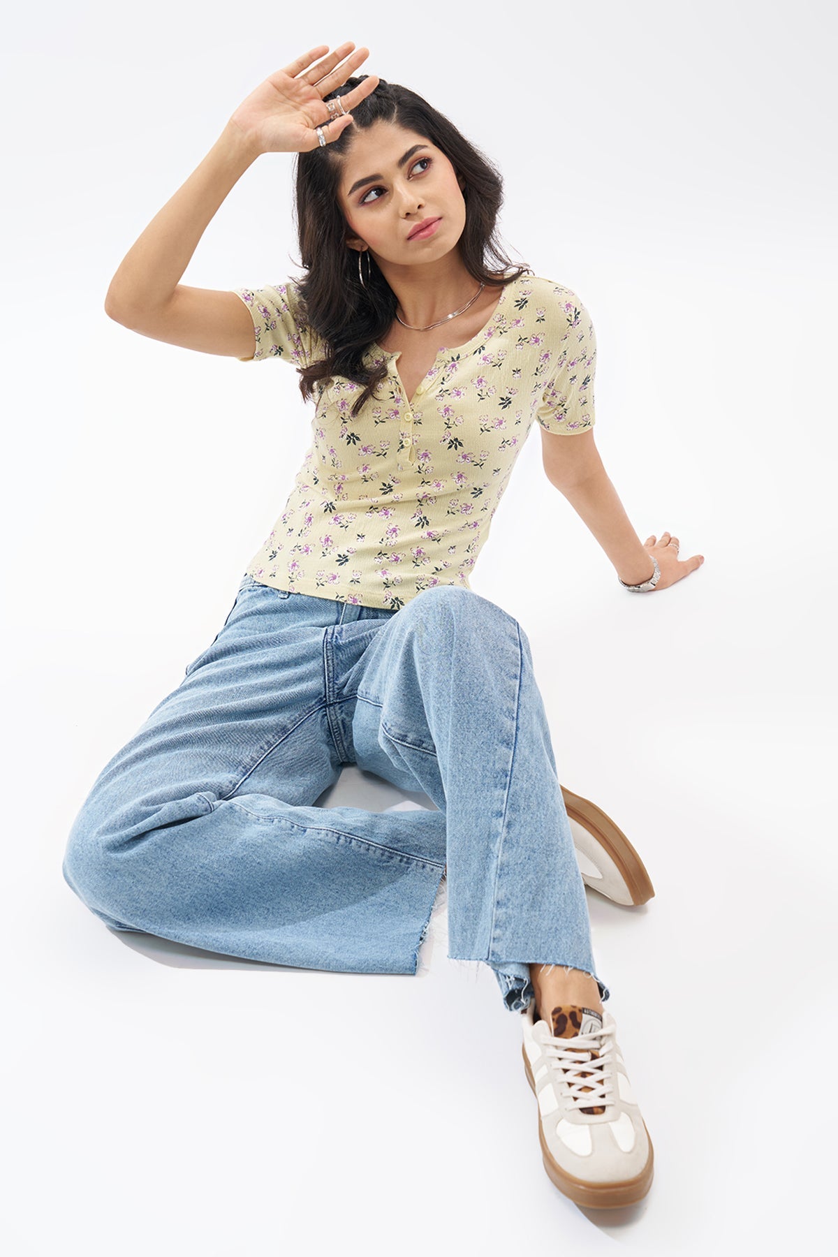 Light Yellow Floral Print Top