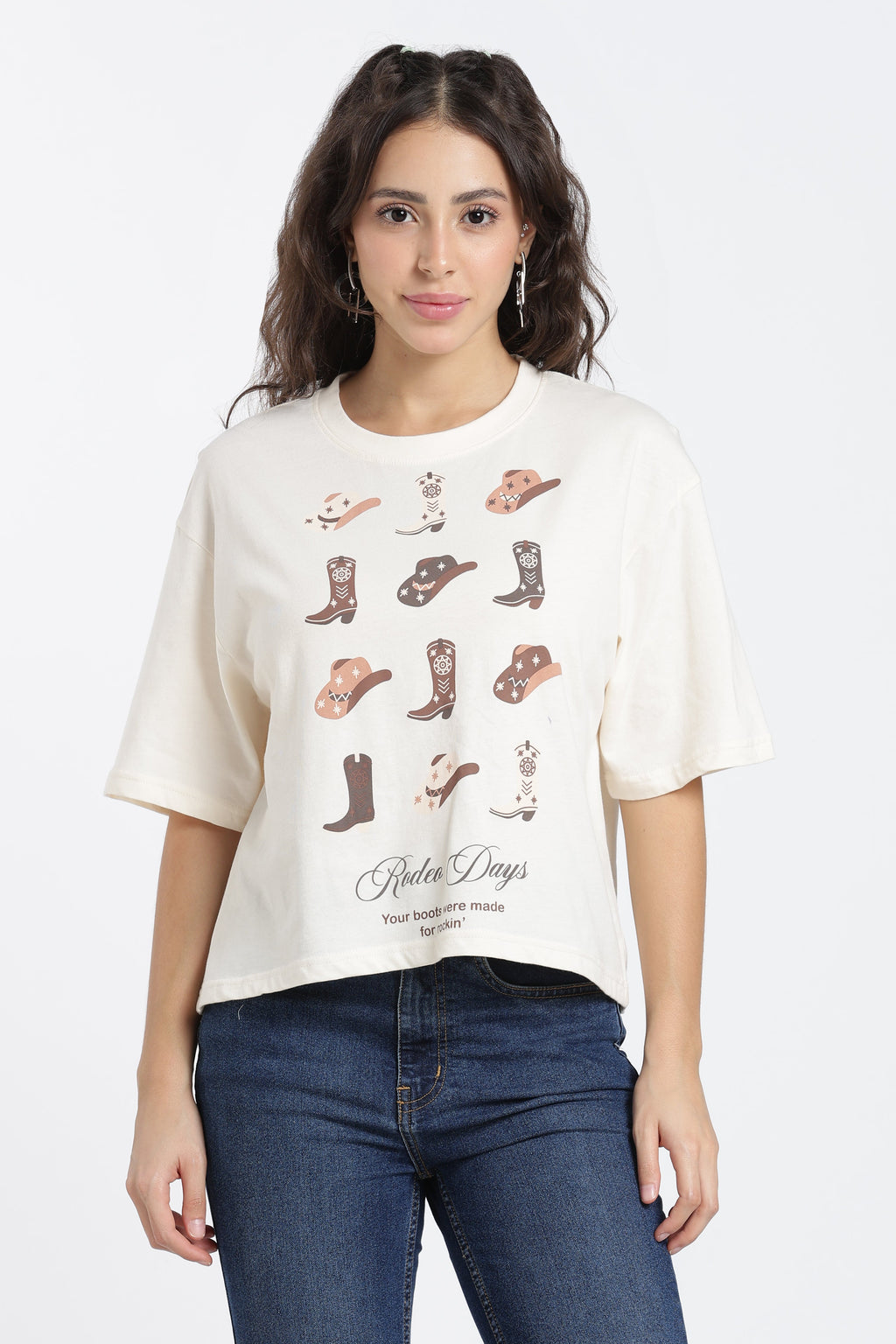 Cream Cotton Blend Regular Fit T-Shirt