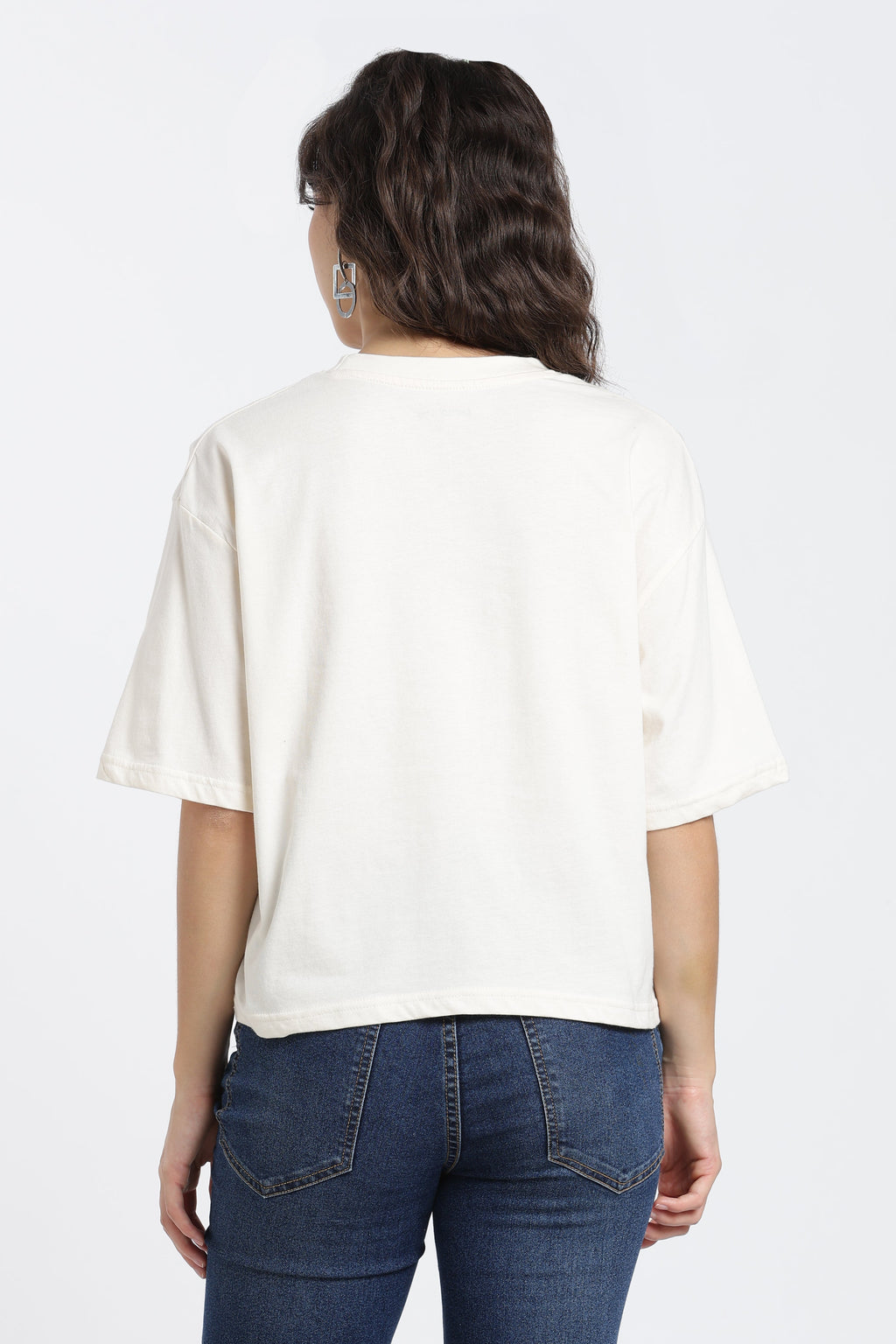 Cream Cotton Blend Regular Fit T-Shirt