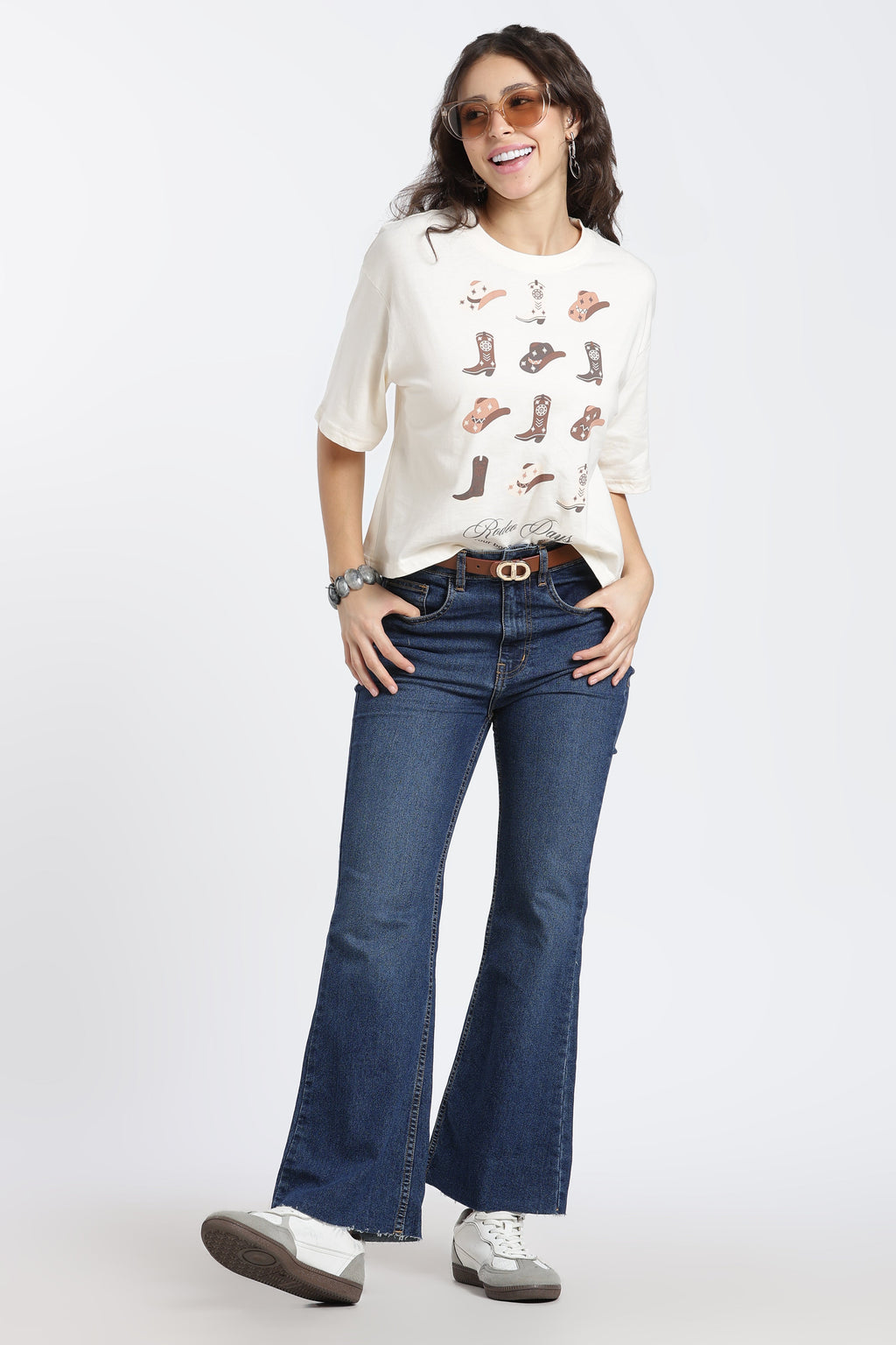 Cream Cotton Blend Regular Fit T-Shirt