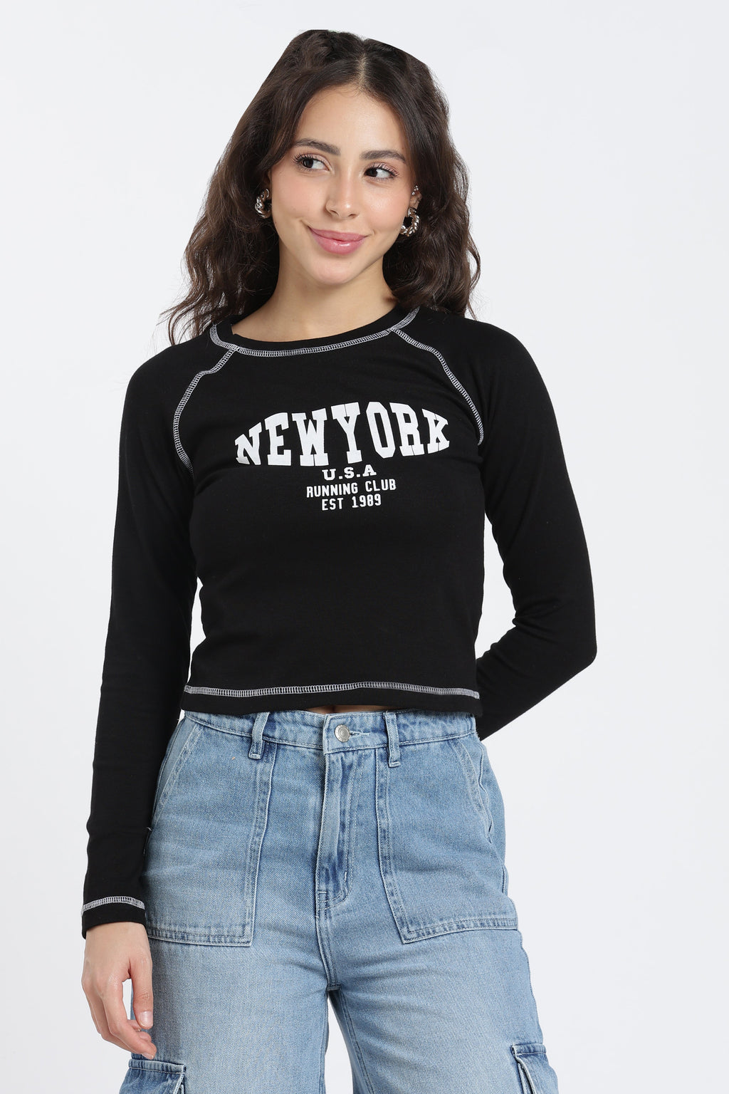 Black Raglan Sleeves Regular Fit T-Shirt
