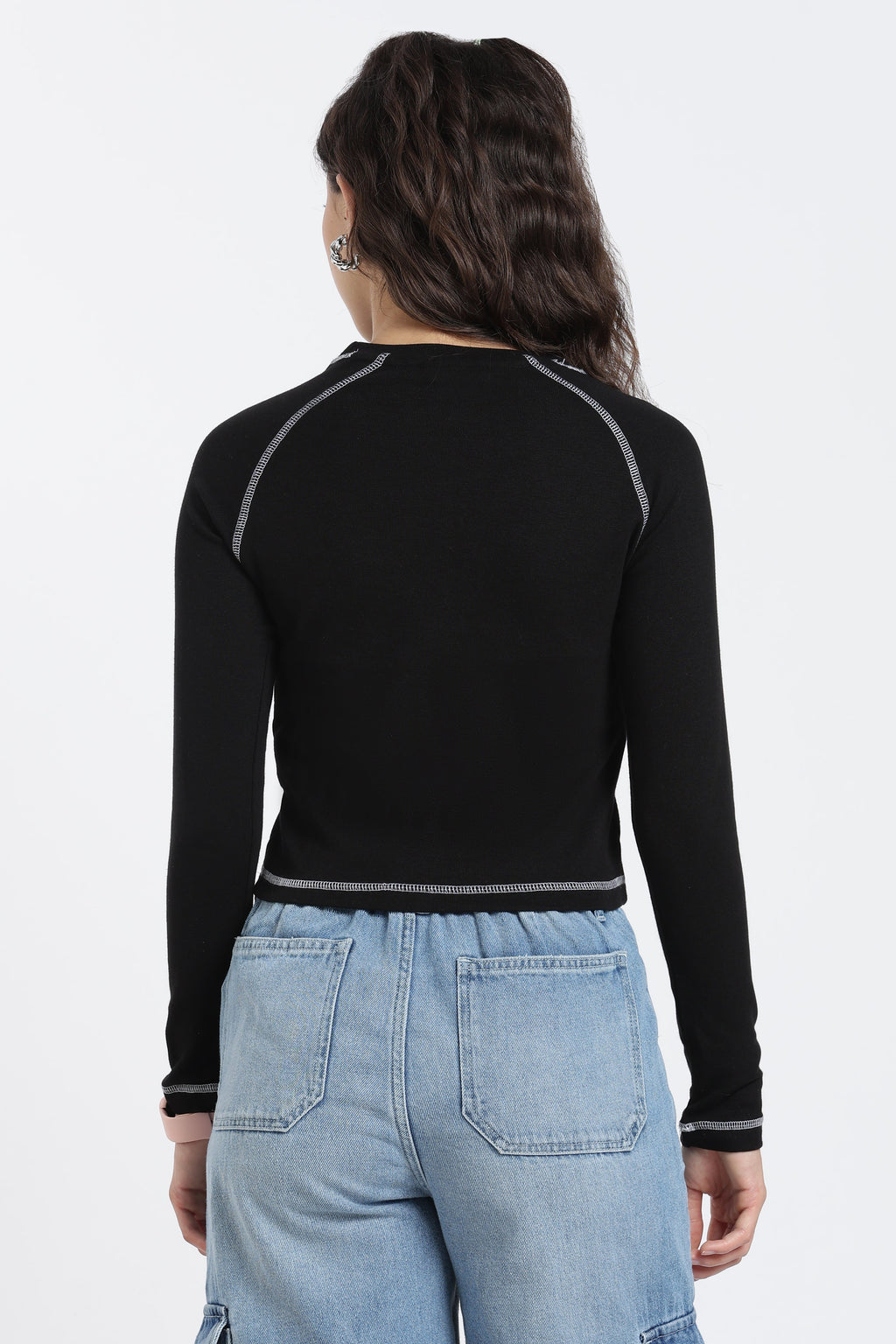Black Raglan Sleeves Regular Fit T-Shirt