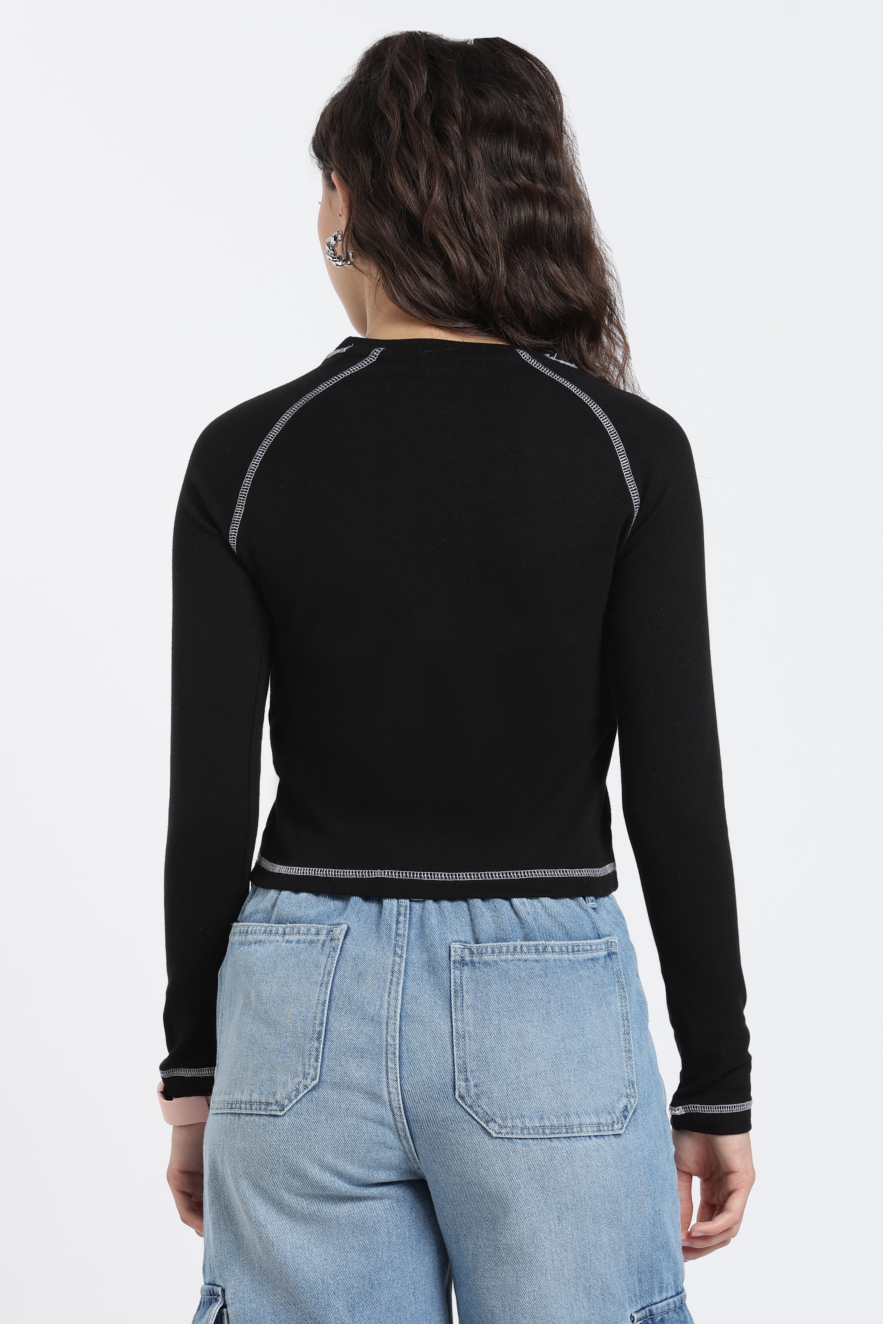 Black Raglan Sleeves Regular Fit T-Shirt