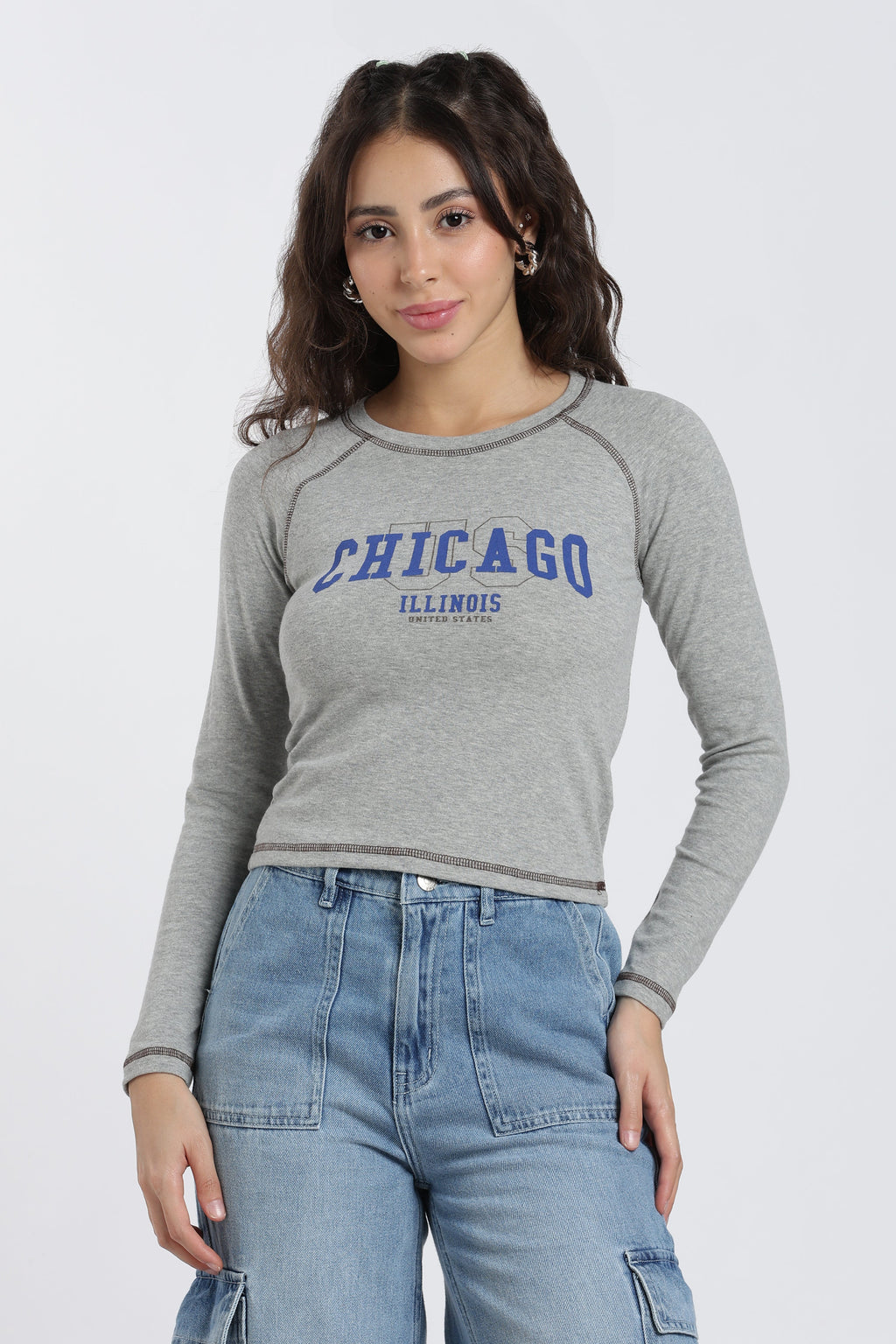 Grey Raglan Sleeves Regular Fit T-Shirt