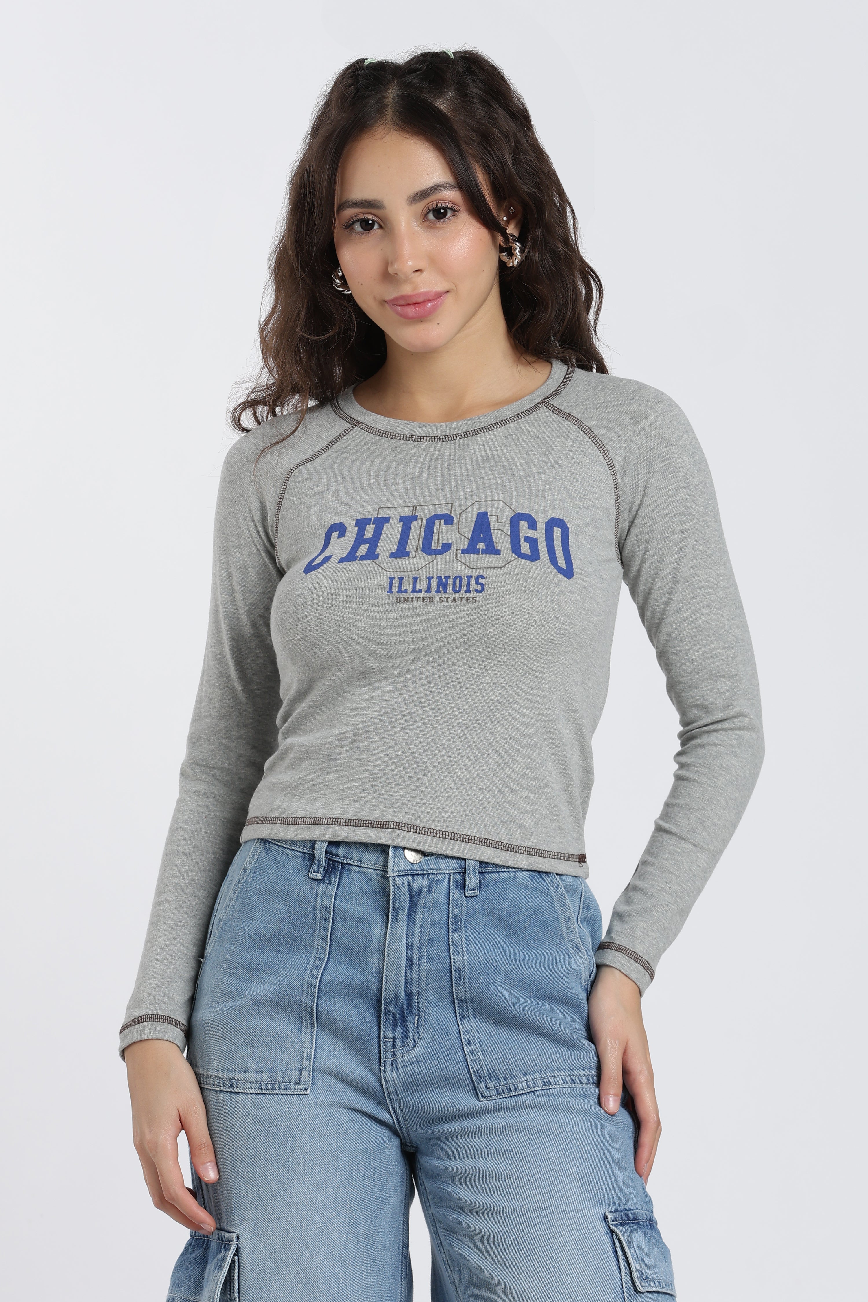 Grey Raglan Sleeves Regular Fit T-Shirt