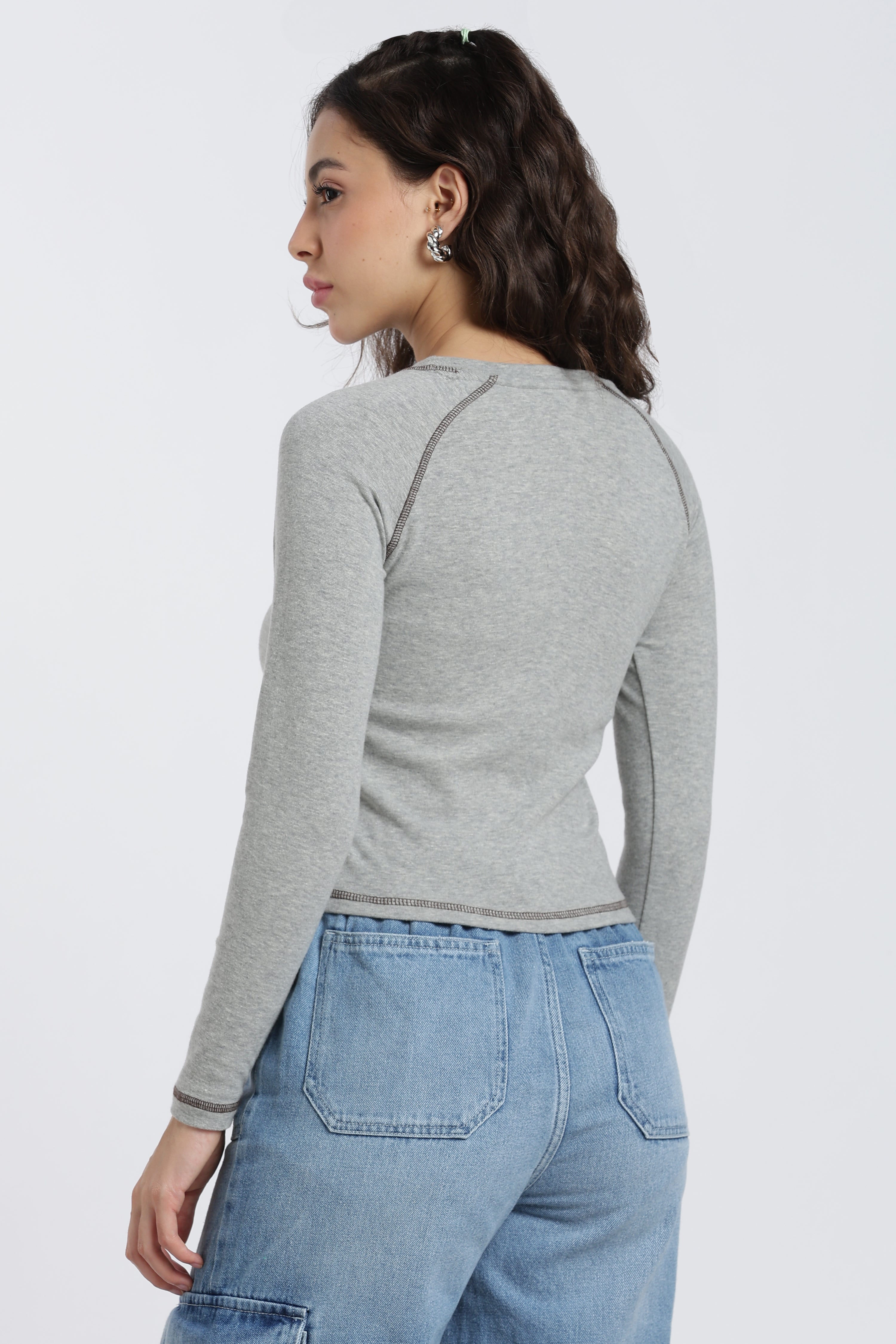 Grey Raglan Sleeves Regular Fit T-Shirt