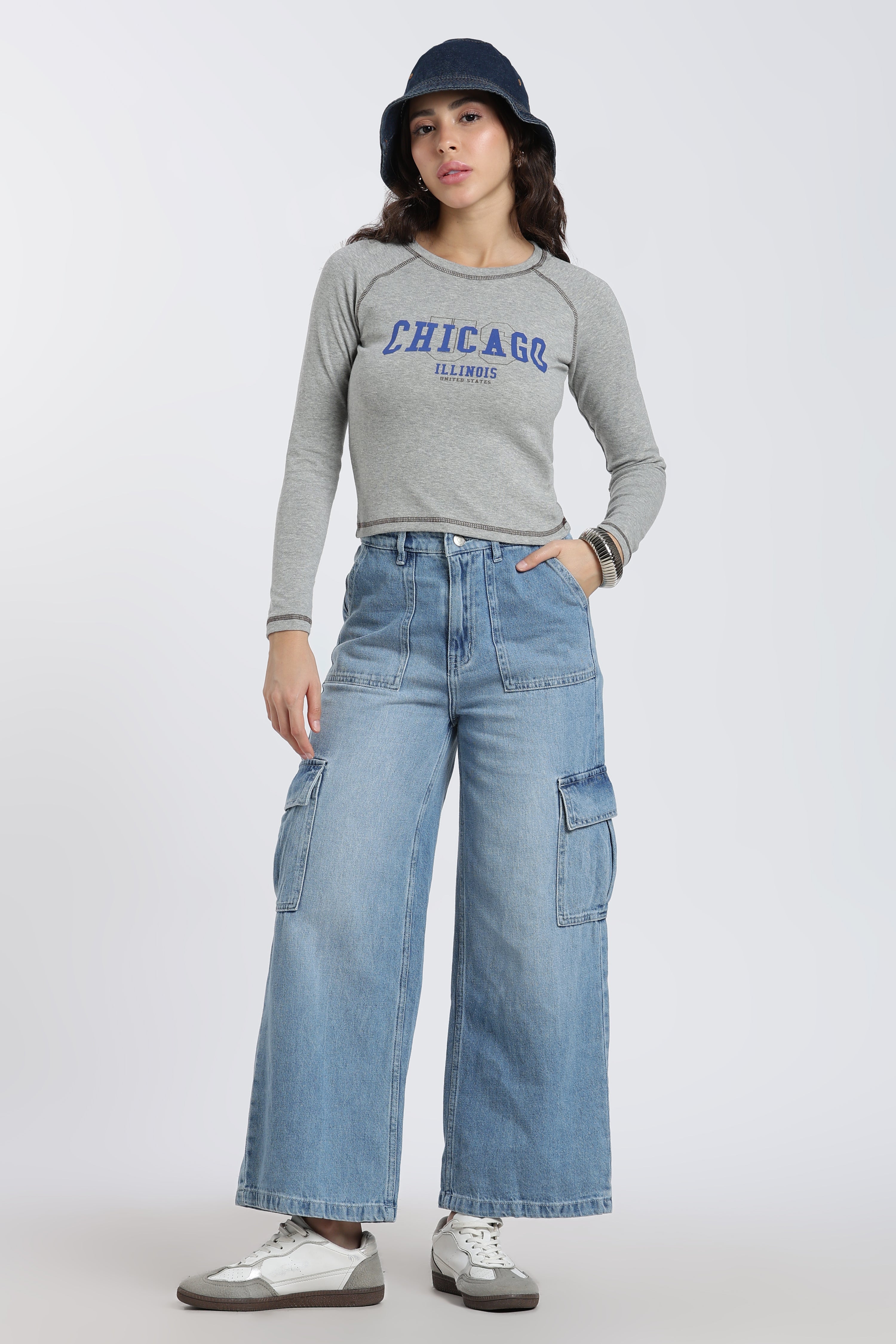 Grey Raglan Sleeves Regular Fit T-Shirt