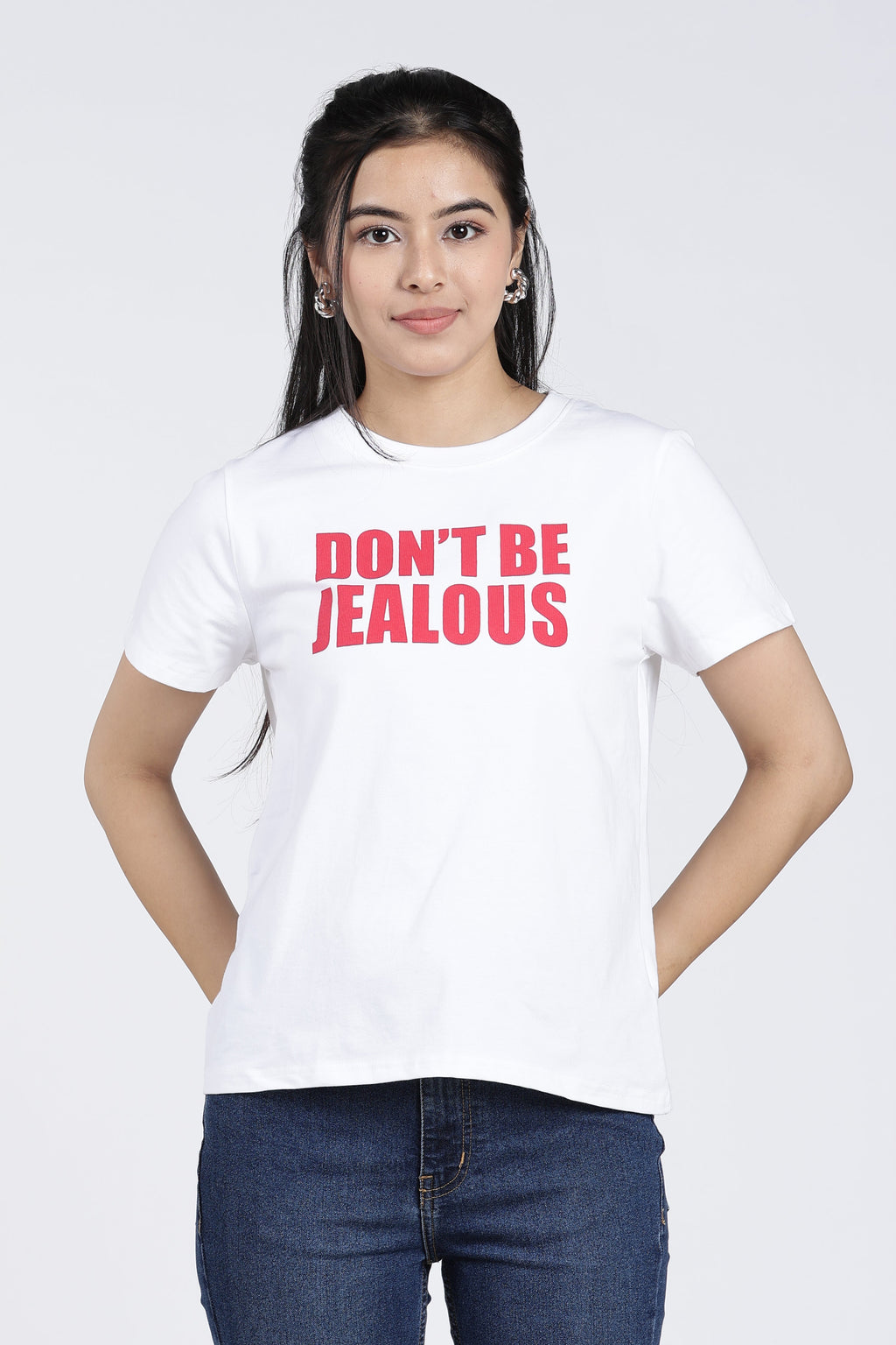 White Cotton Blend Regular Fit T-Shirt