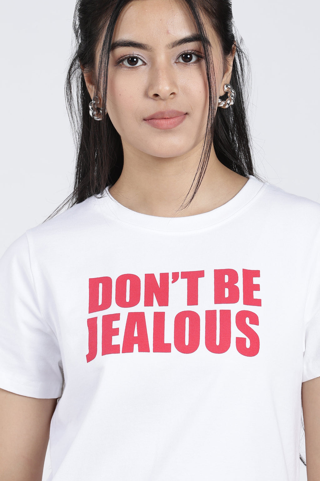 White Cotton Blend Regular Fit T-Shirt