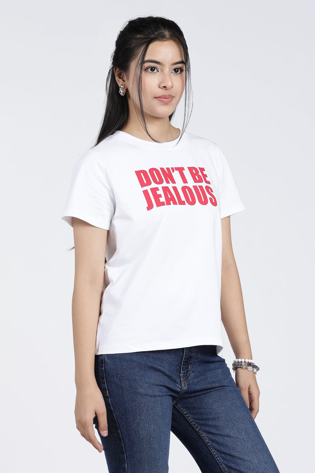 White Cotton Blend Regular Fit T-Shirt