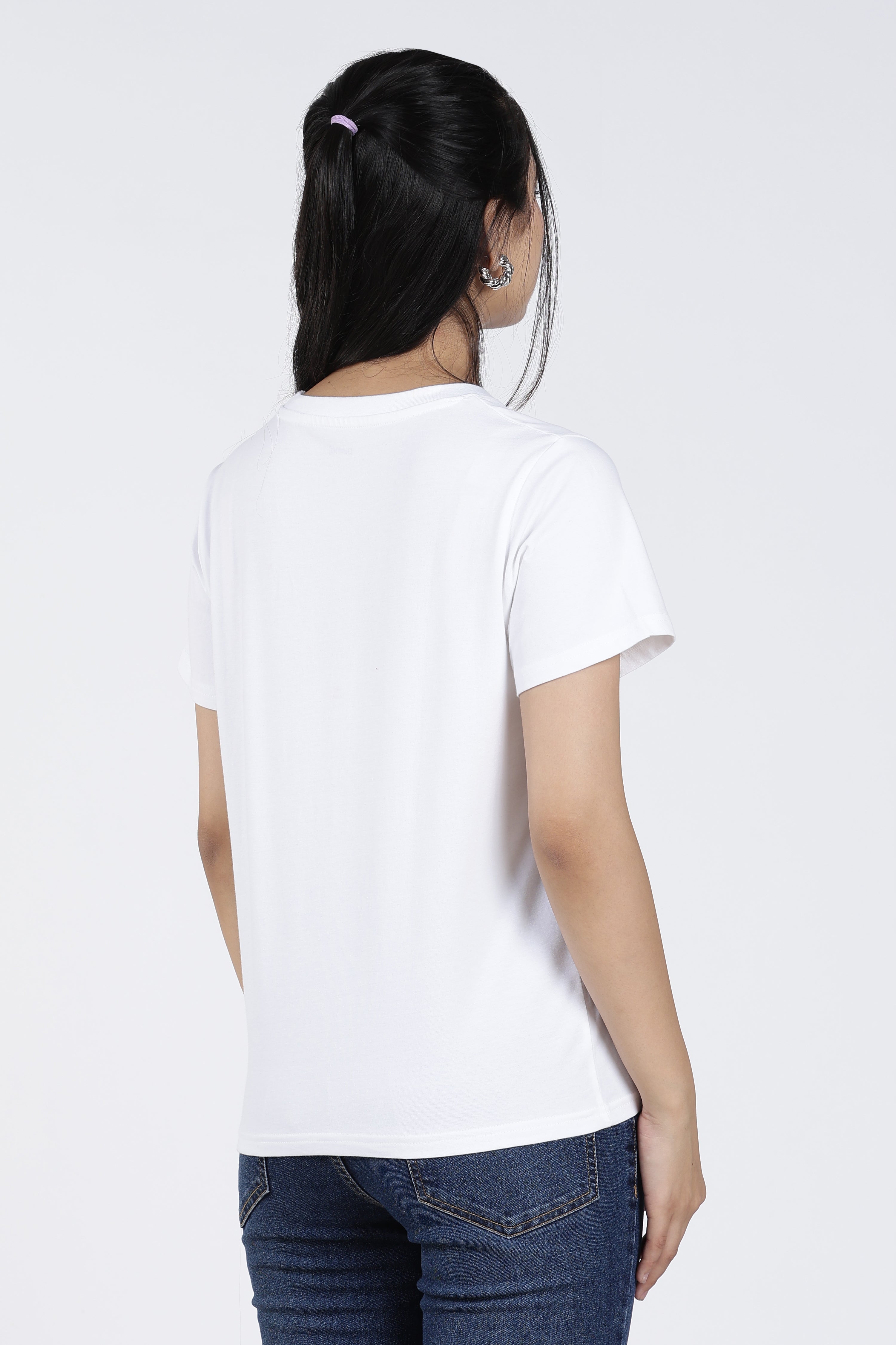 White Cotton Blend Regular Fit T-Shirt