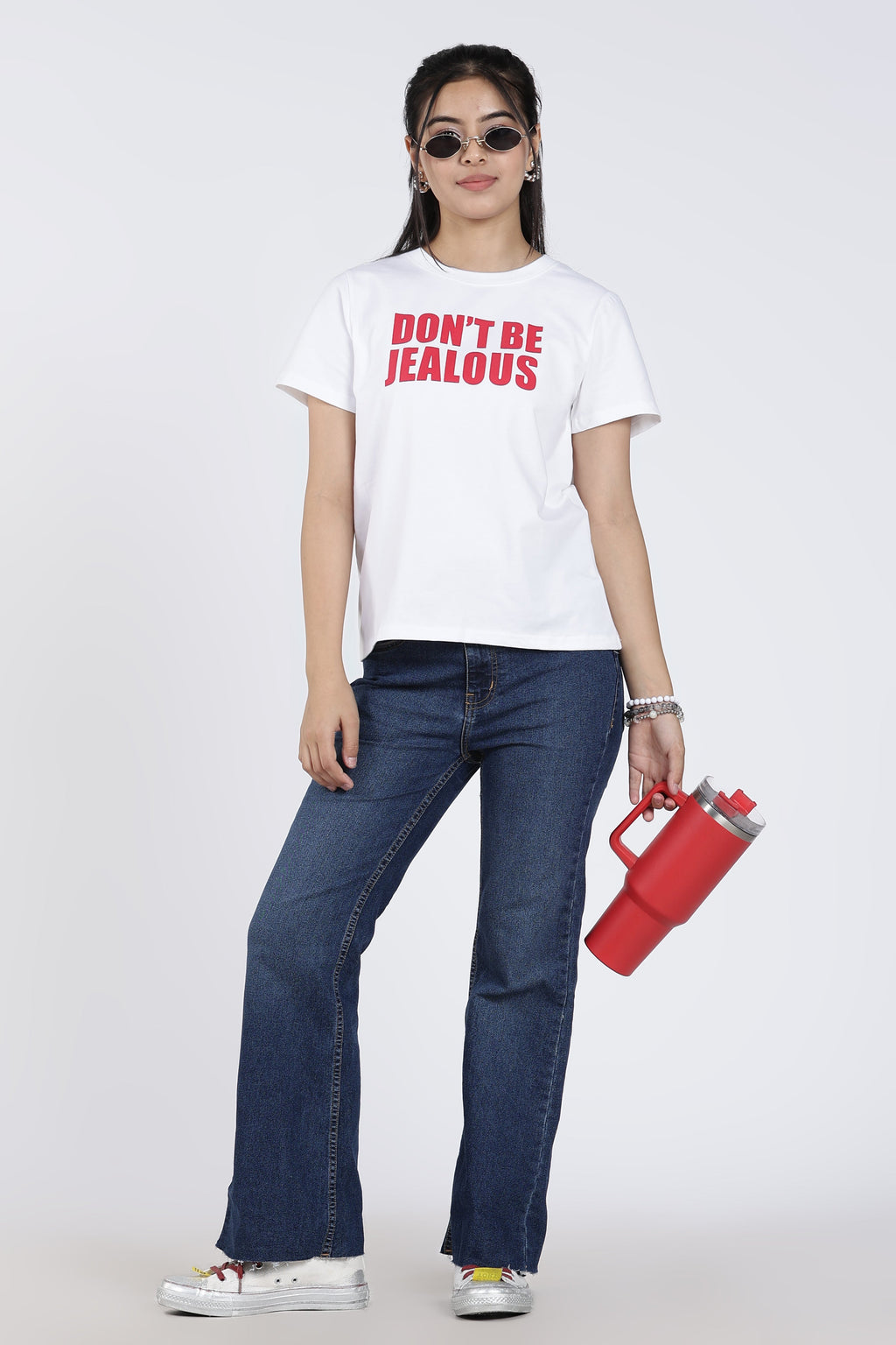 White Cotton Blend Regular Fit T-Shirt