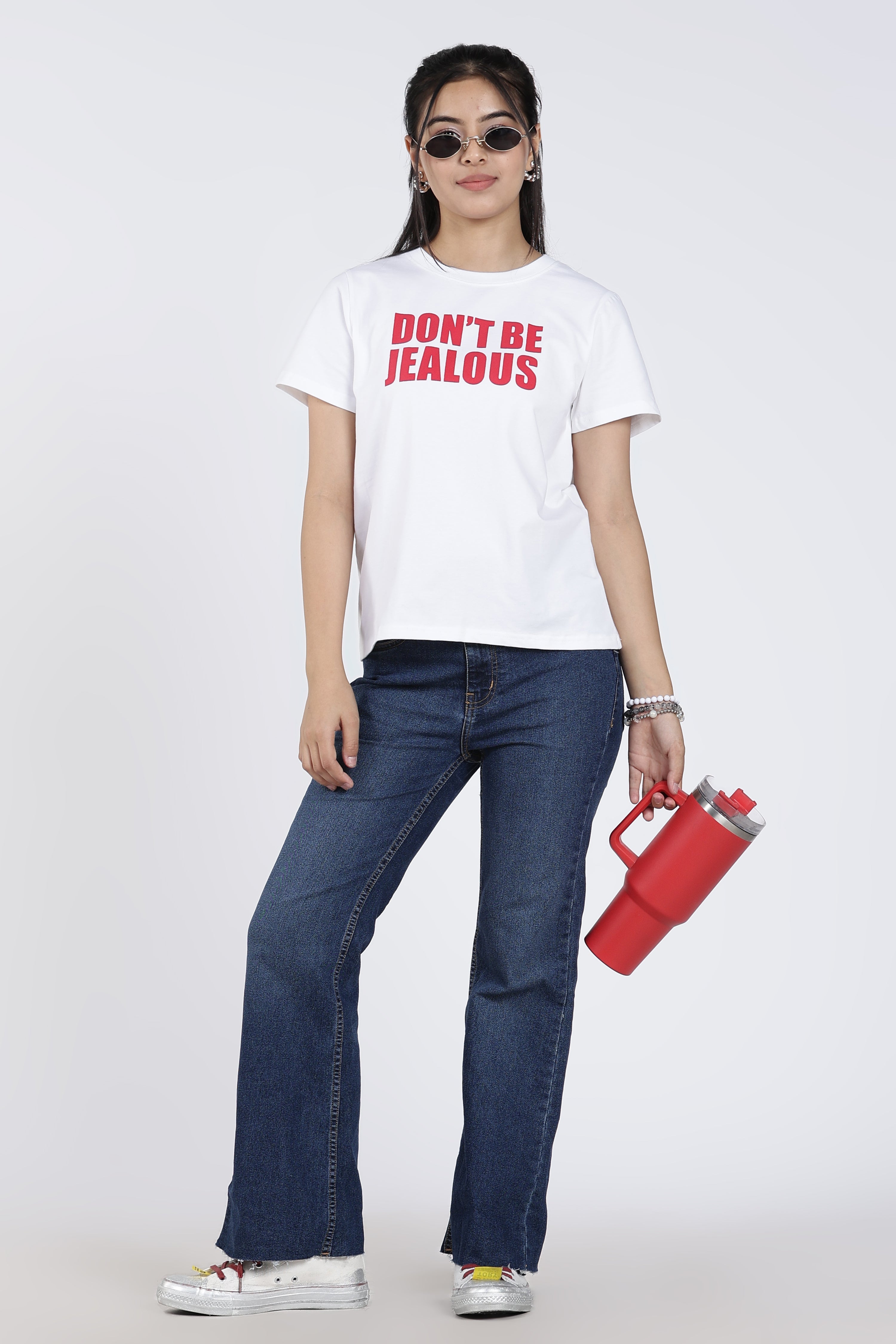 White Cotton Blend Regular Fit T-Shirt