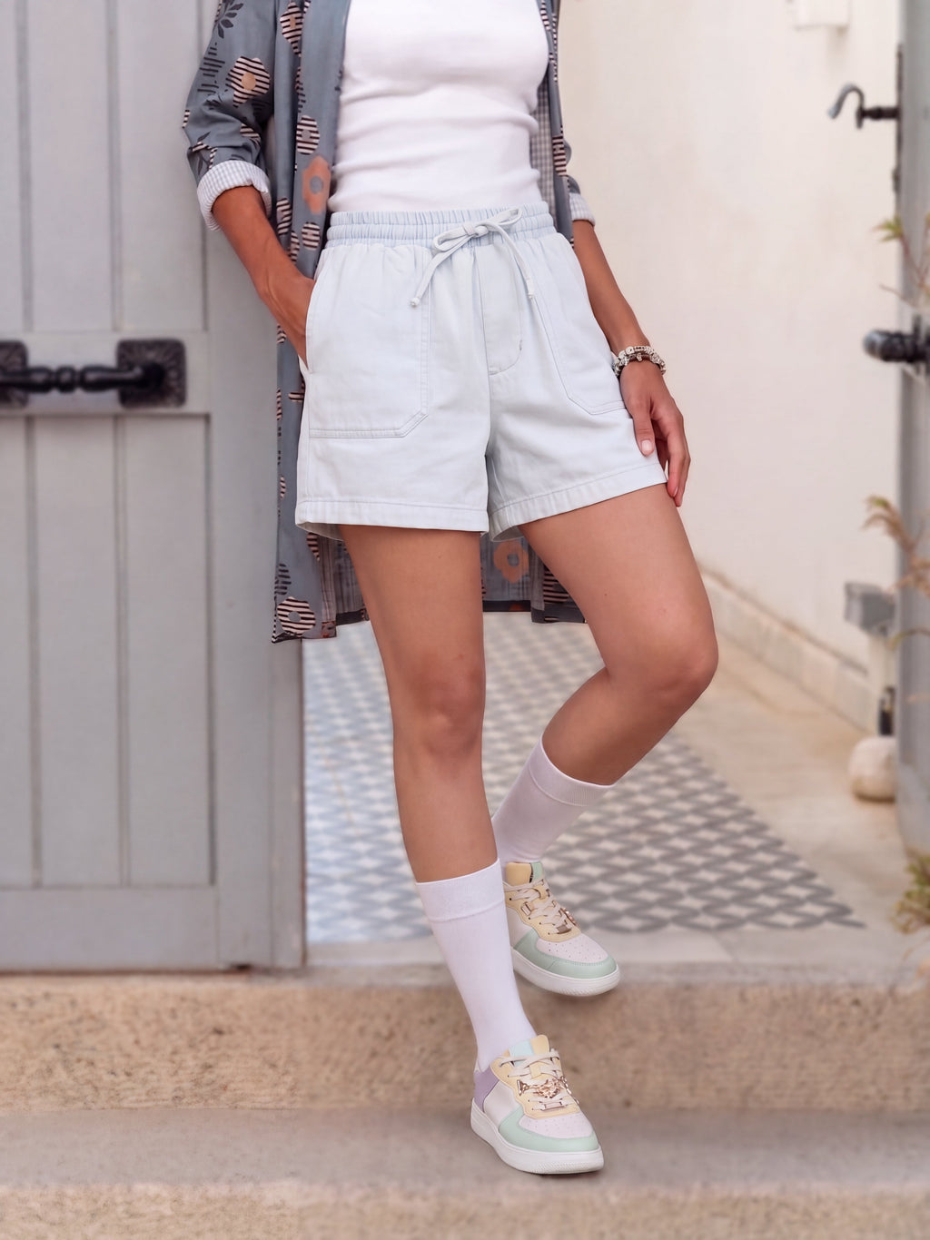 Light Blue 4 Pocketed Regular Fit Shorts