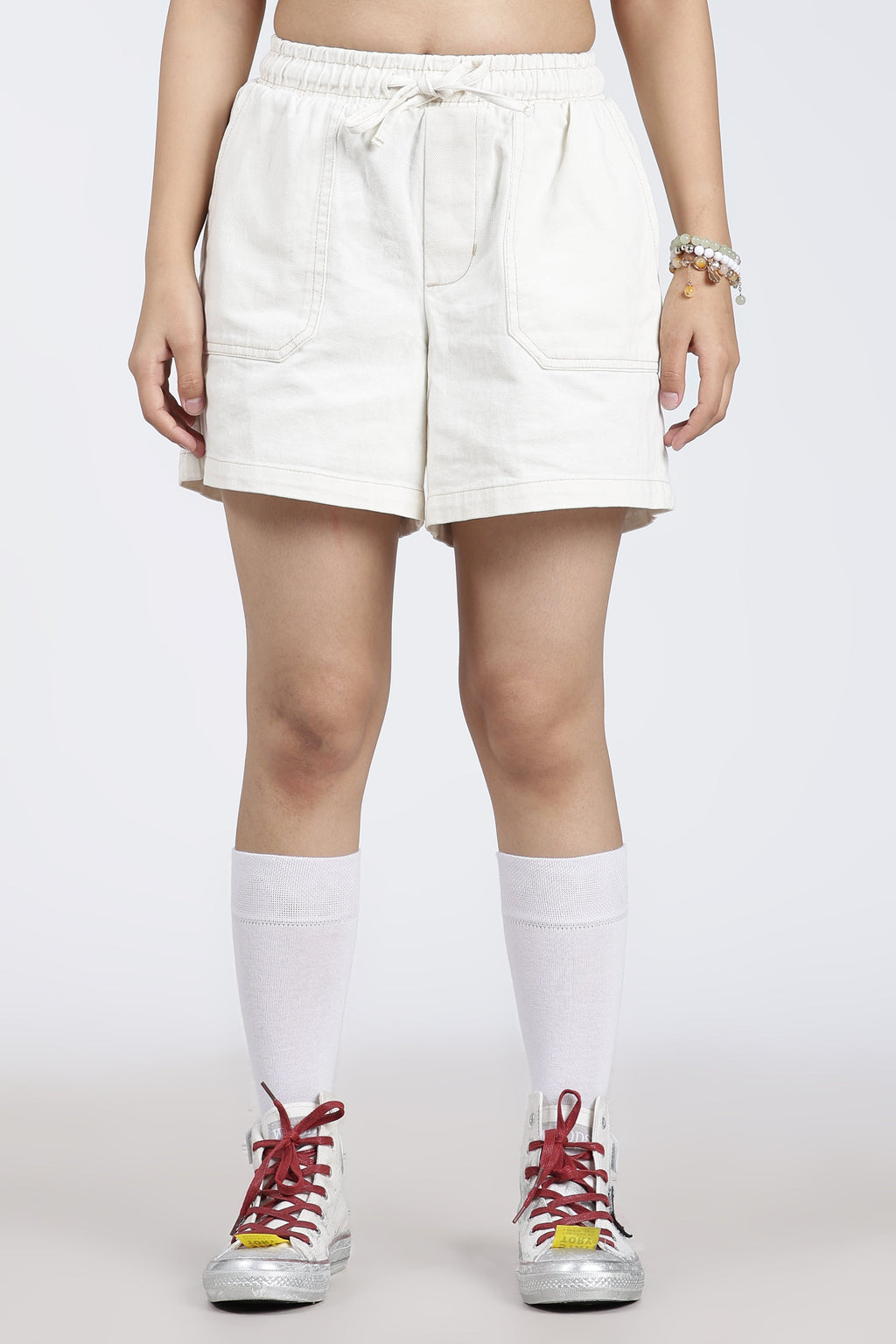 White 4 Pocketed Regular Fit Shorts