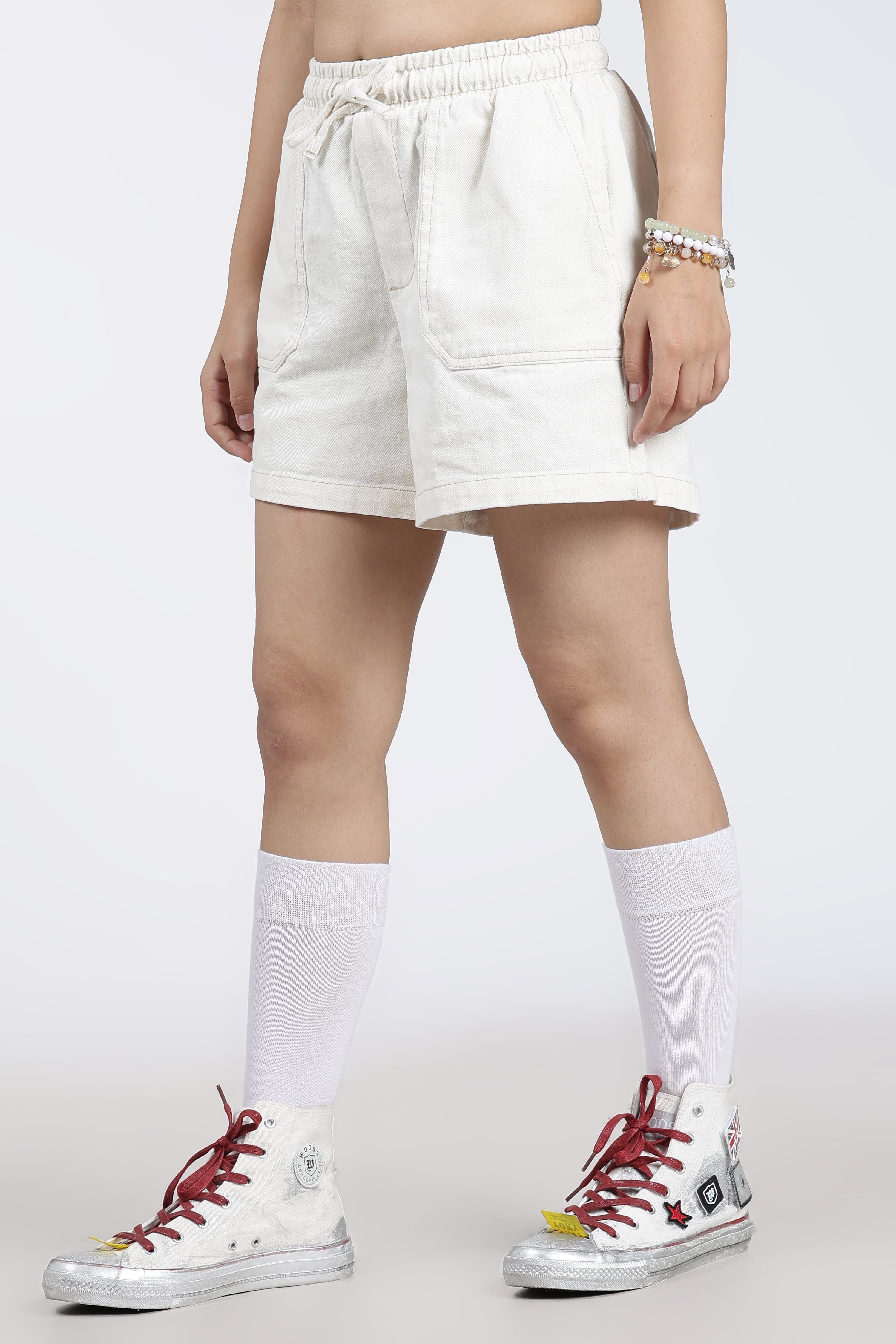 White 4 Pocketed Regular Fit Shorts