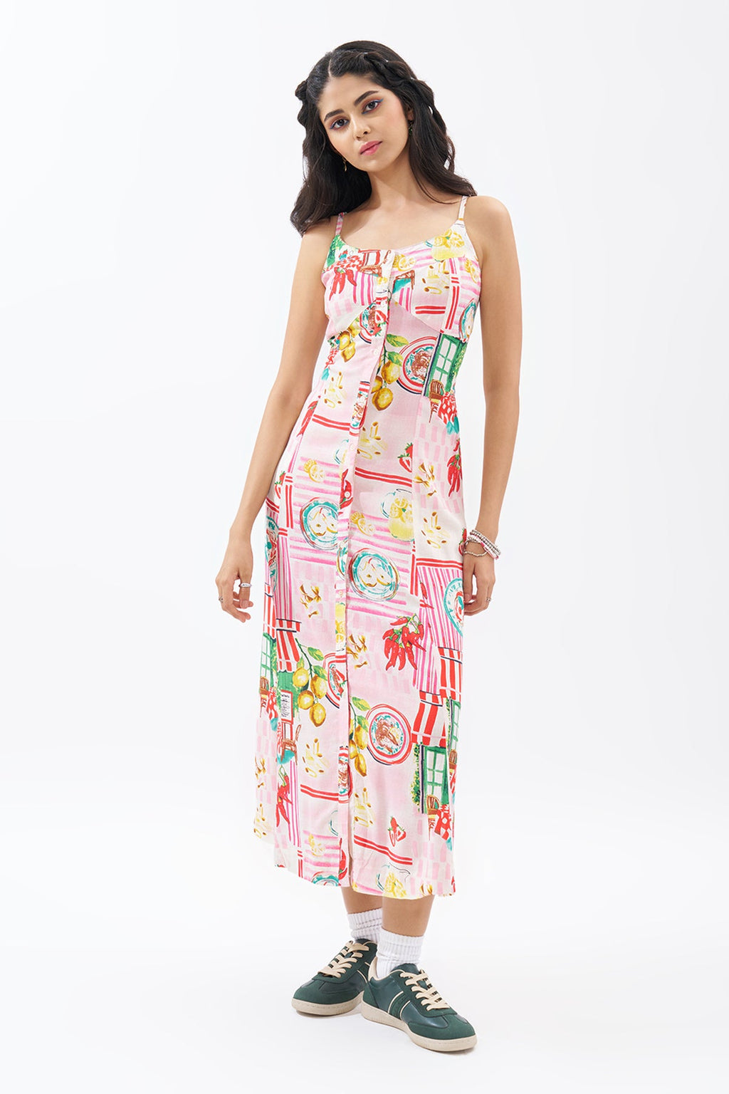 Multicoloured Sleeveless Tropical Print Dress