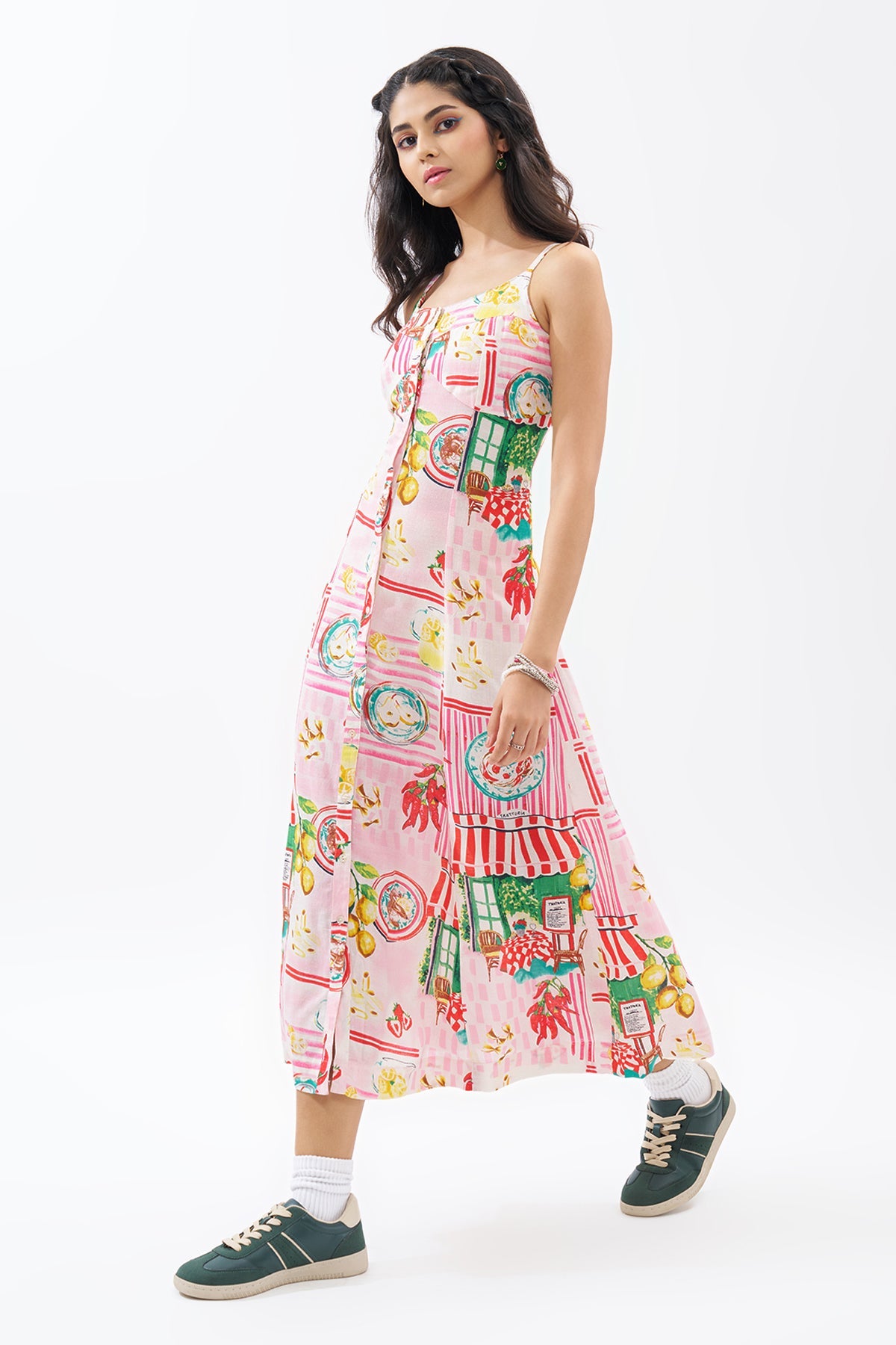 Multicoloured Sleeveless Tropical Print Dress
