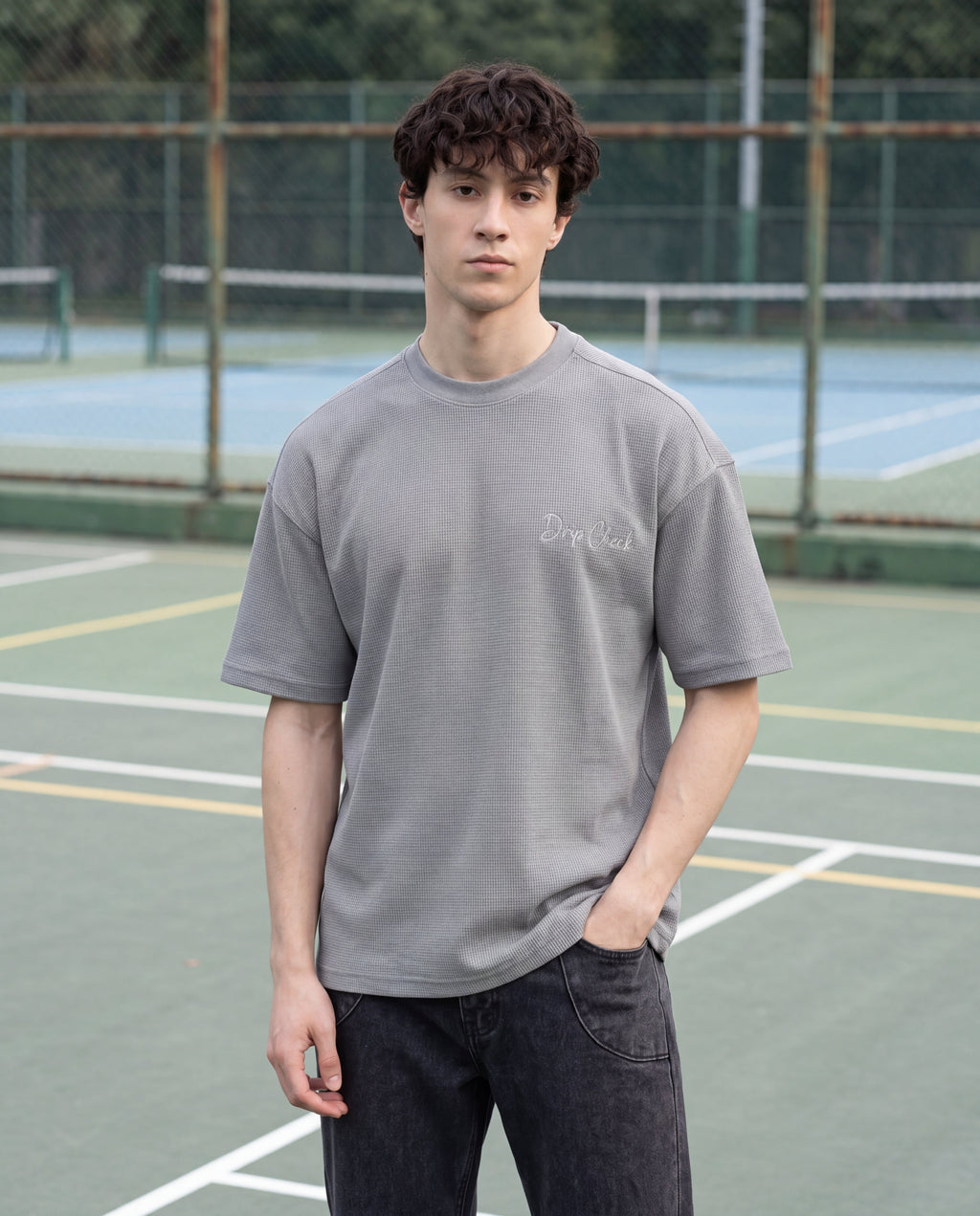 Grey Textured Oversized Fit T-Shirt