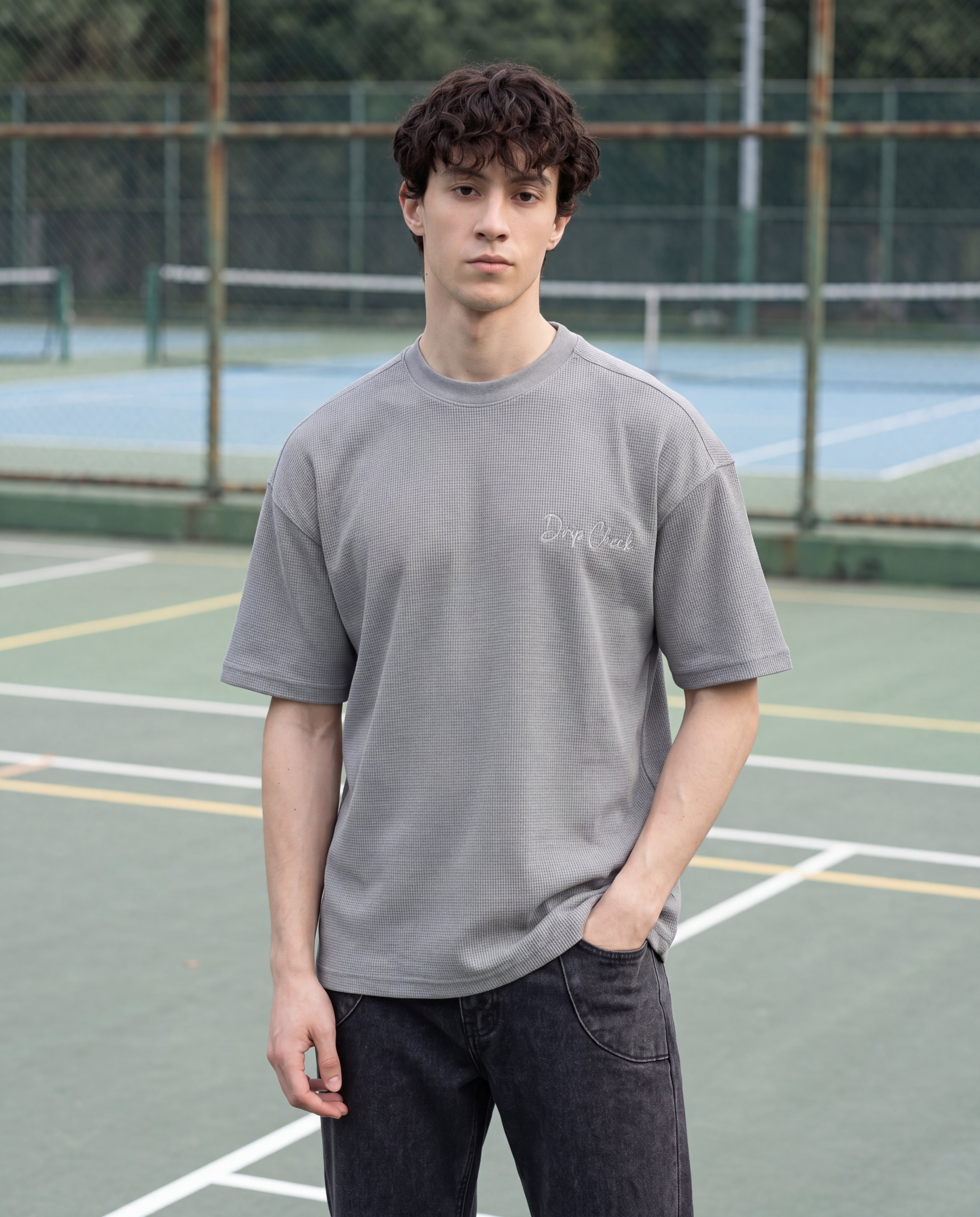 Grey Textured Oversized Fit T-Shirt