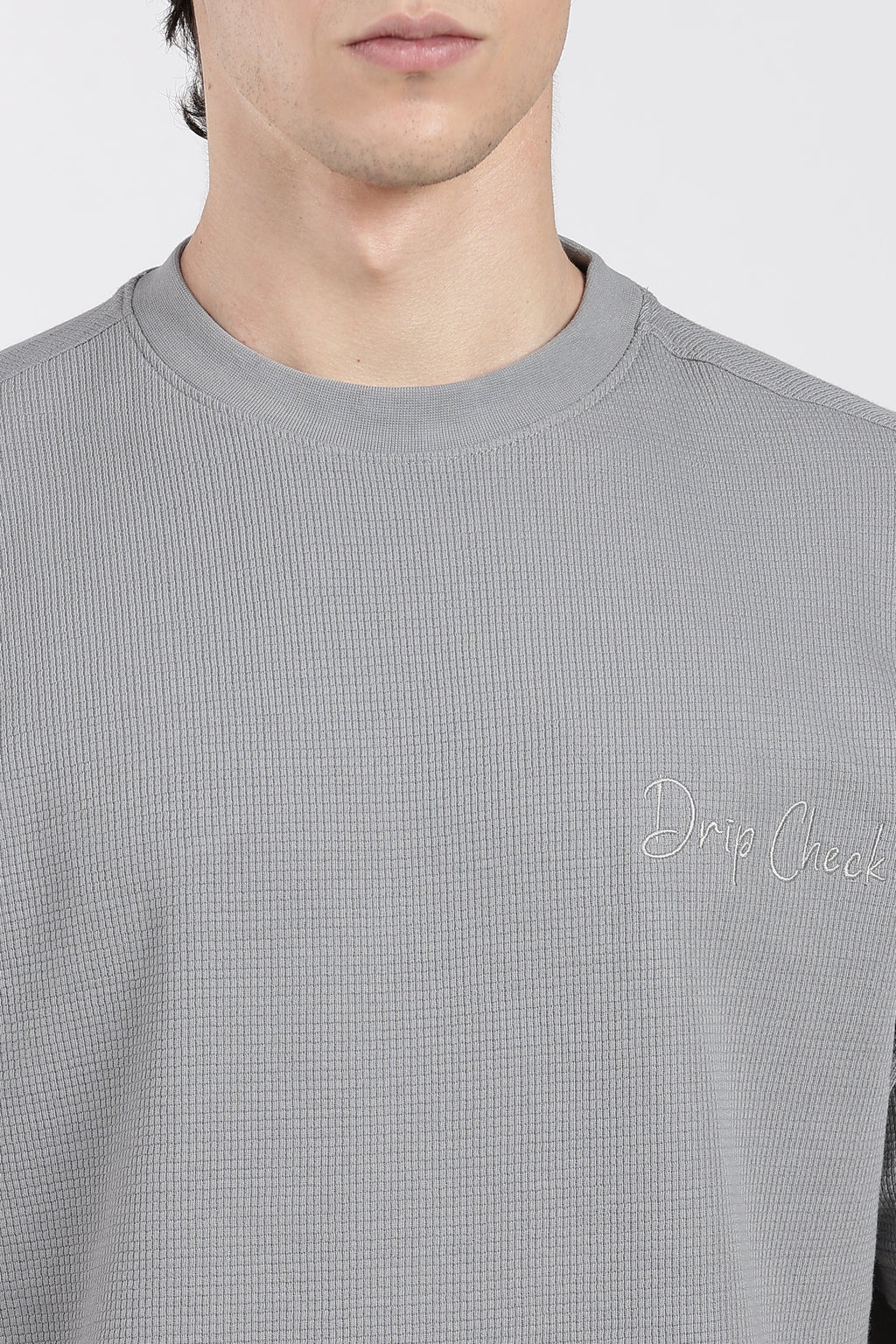 Grey Textured Oversized Fit T-Shirt