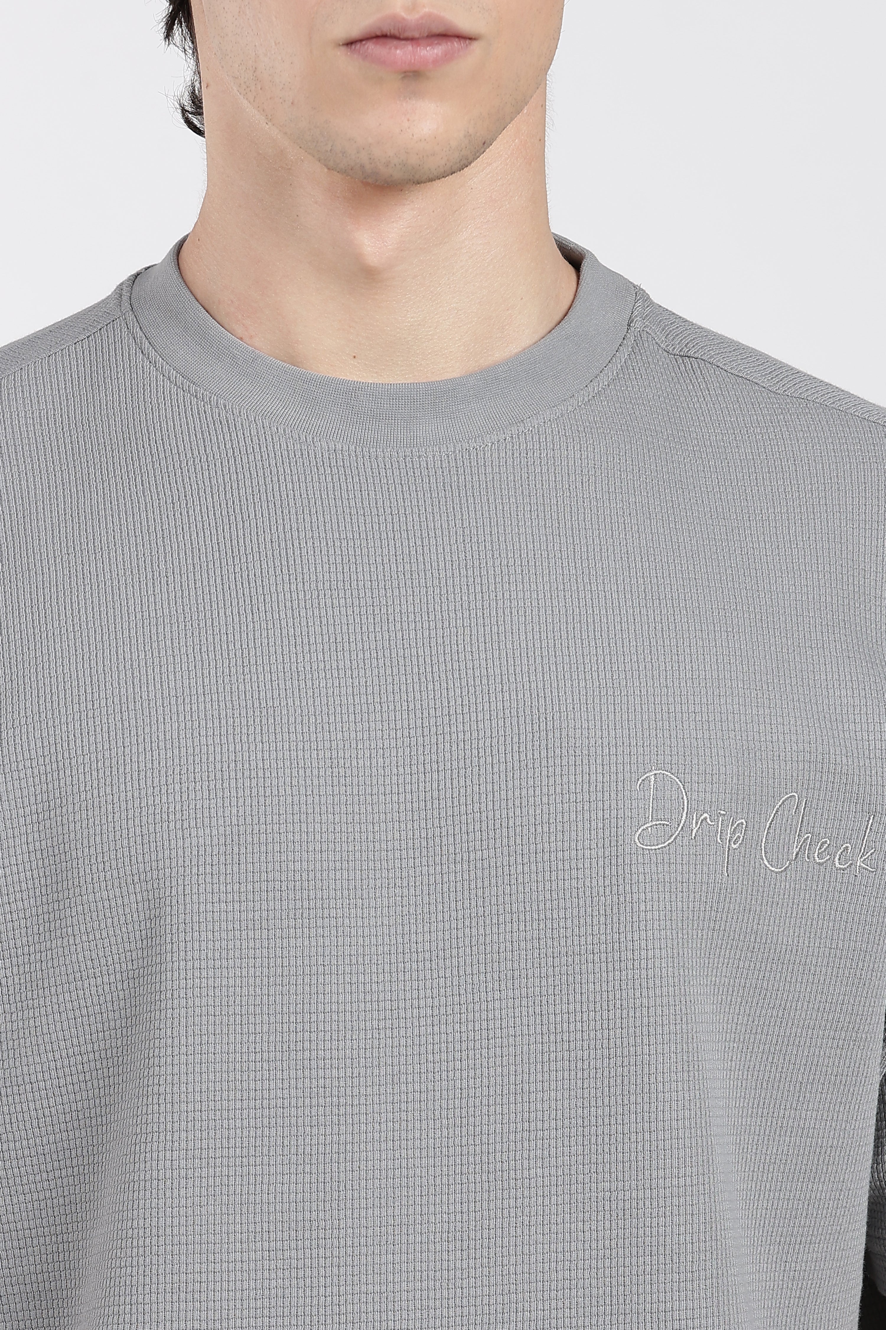 Grey Textured Oversized Fit T-Shirt