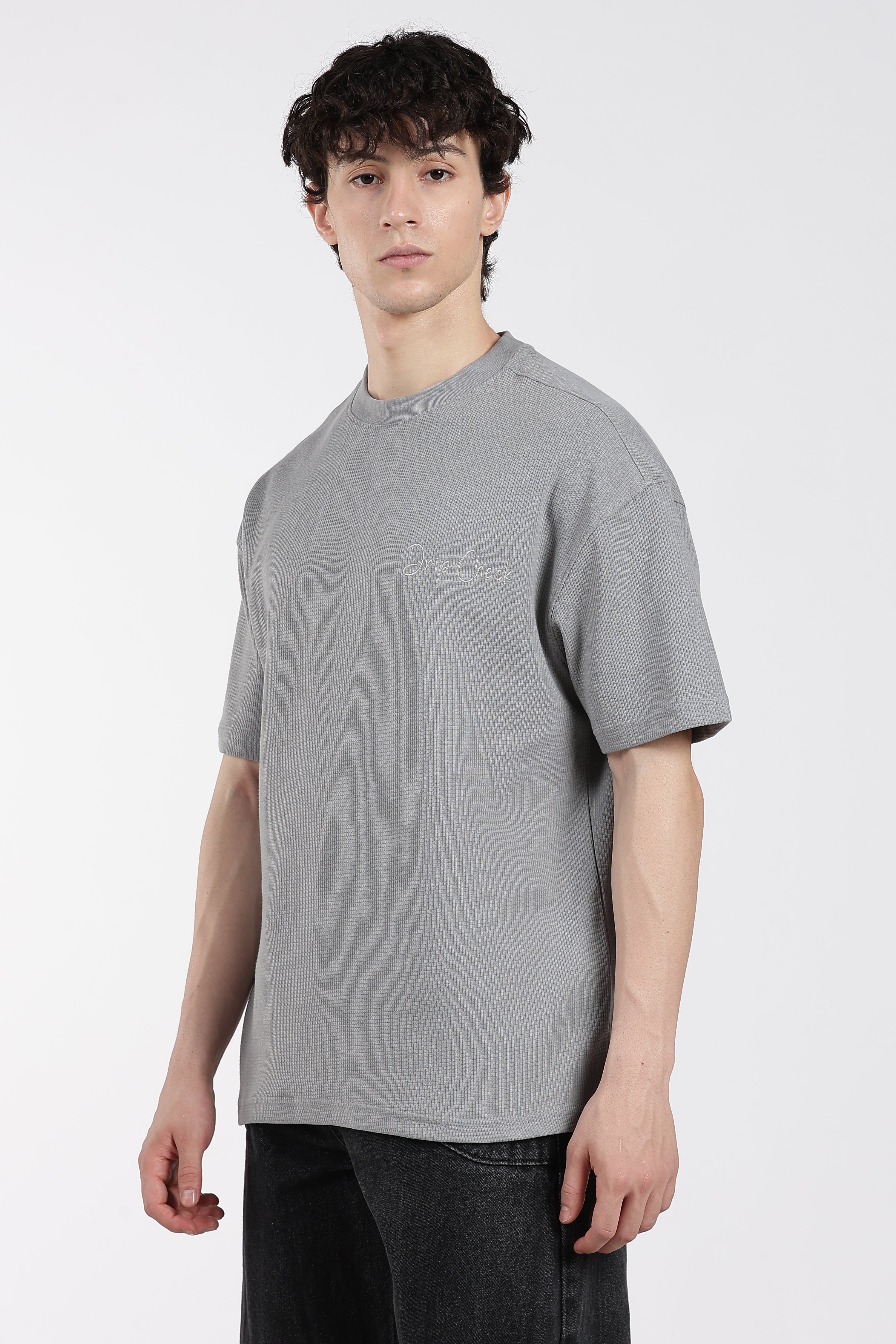 Grey Textured Oversized Fit T-Shirt