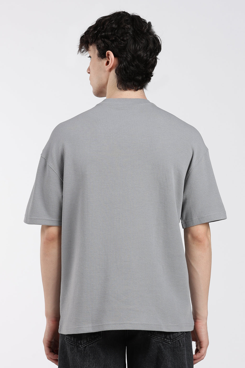 Grey Textured Oversized Fit T-Shirt