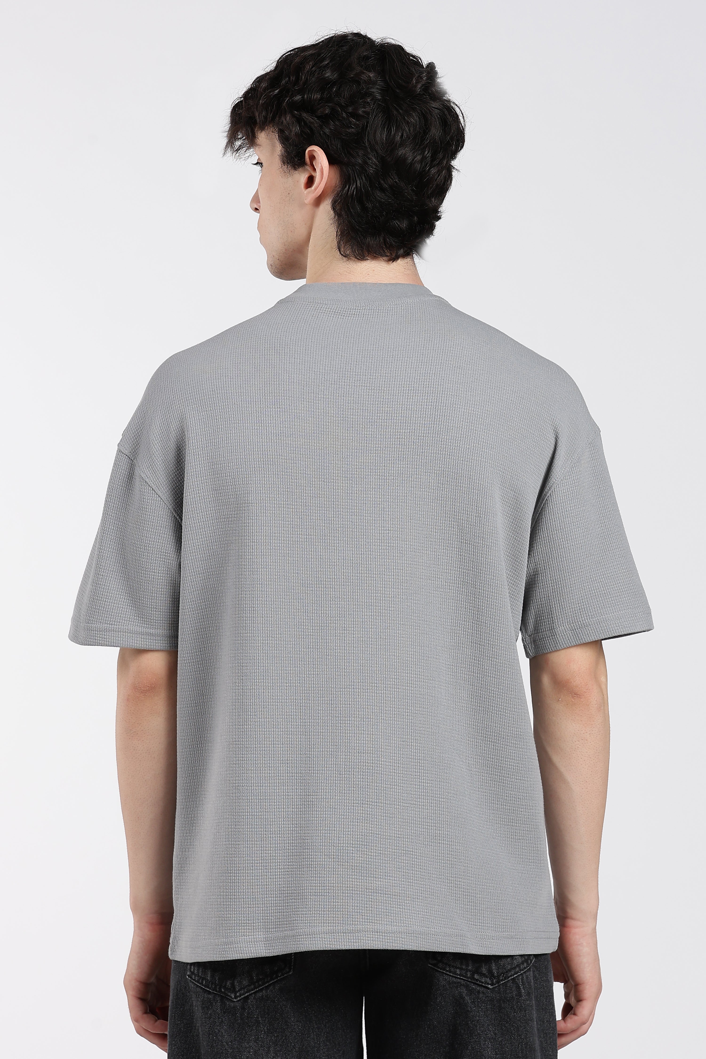 Grey Textured Oversized Fit T-Shirt