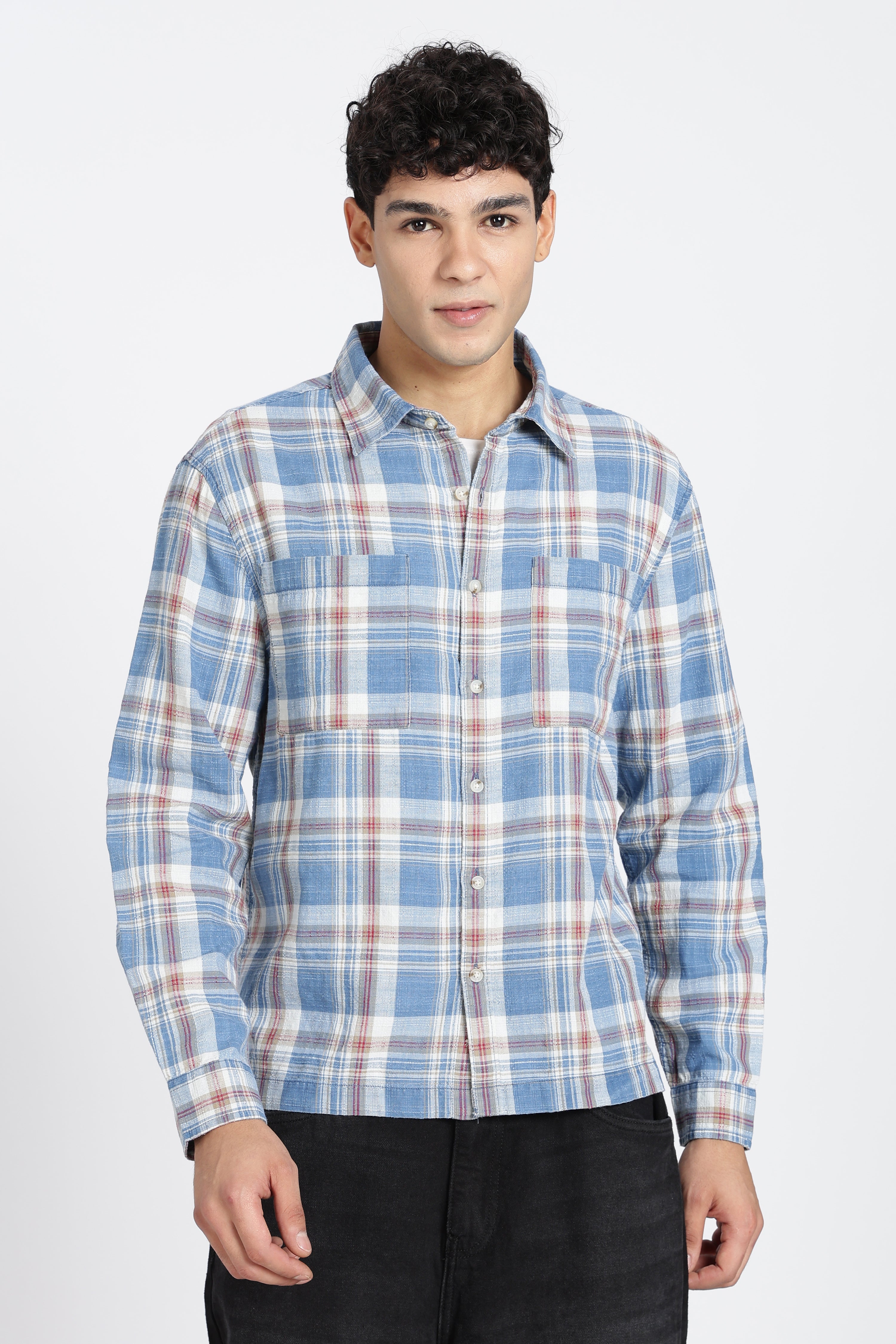 Light Blue Checkered Regular Fit Shirt