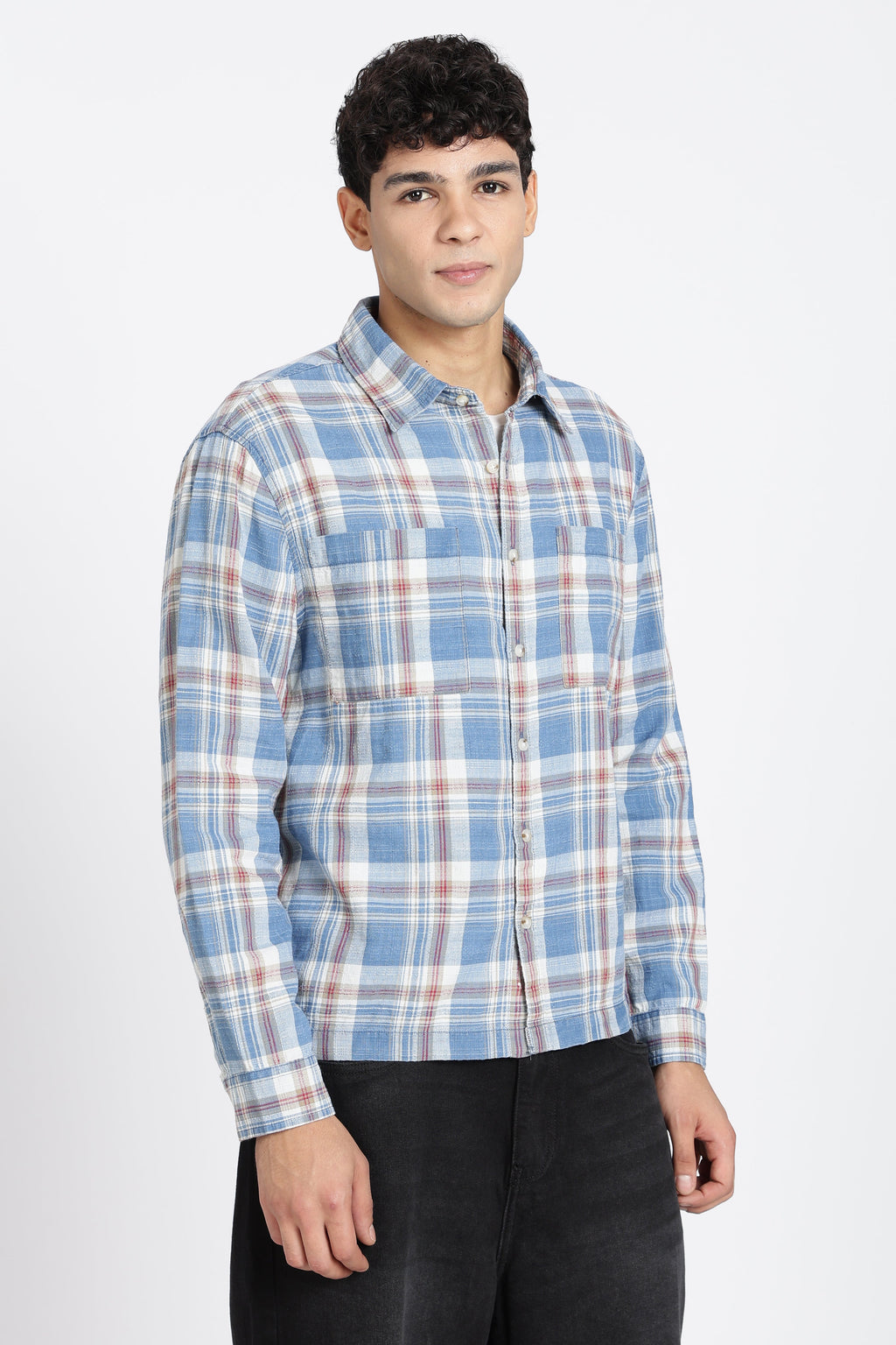 Light Blue Checkered Regular Fit Shirt