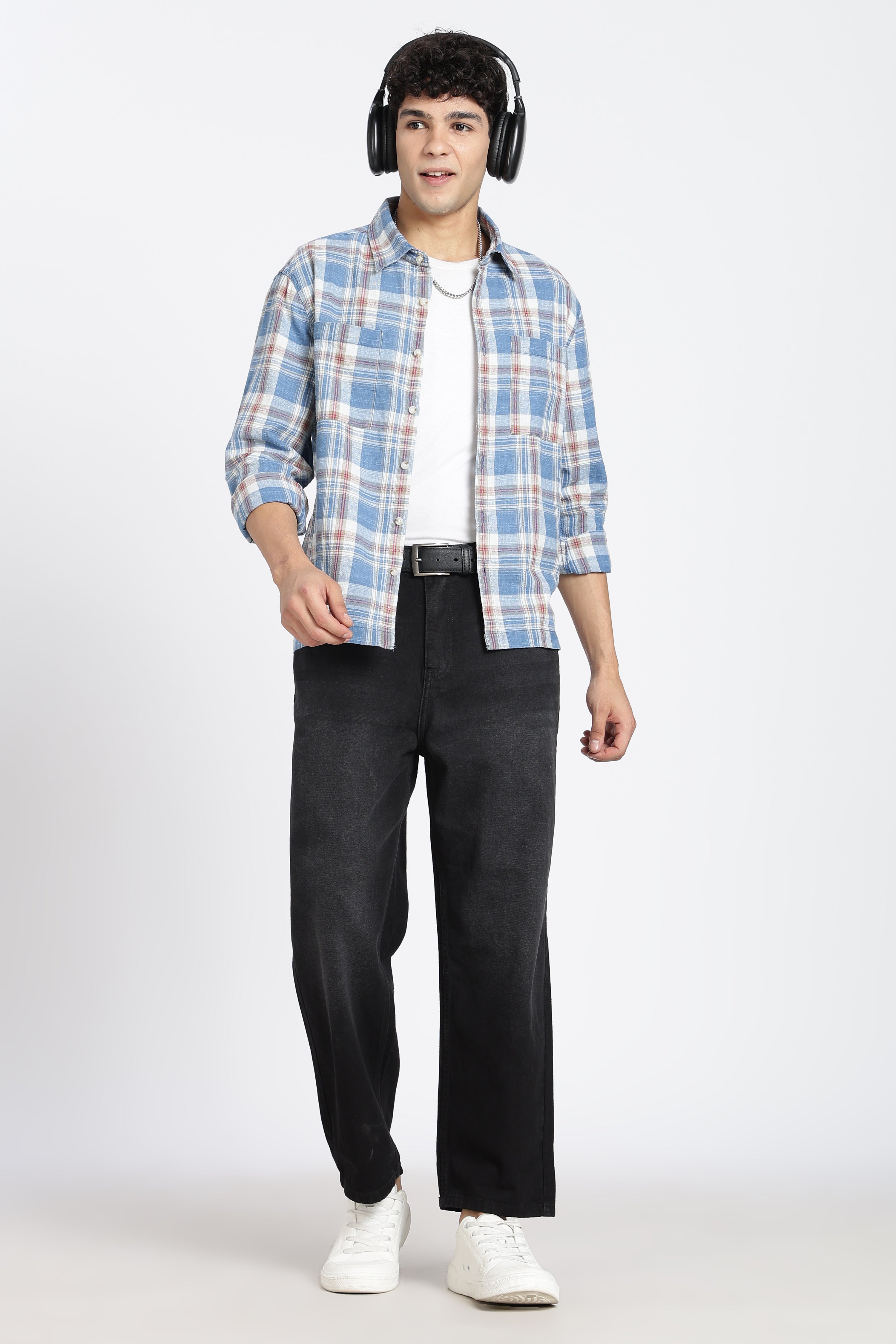 Light Blue Checkered Regular Fit Shirt