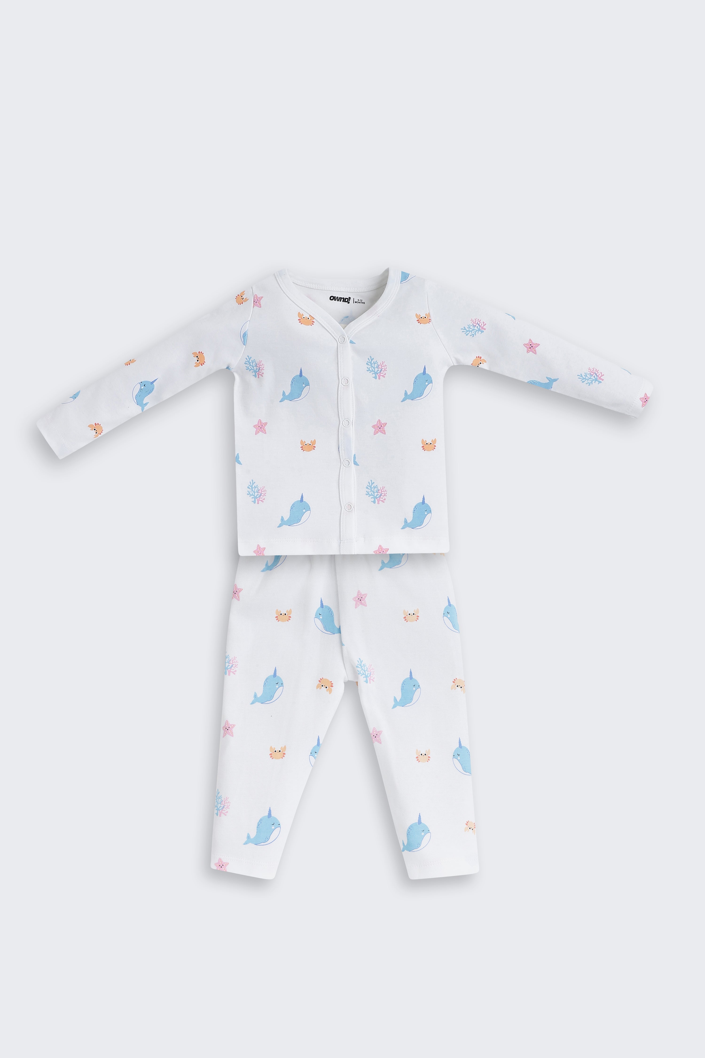 White Fish Printed Regular Fit Co-ord Set