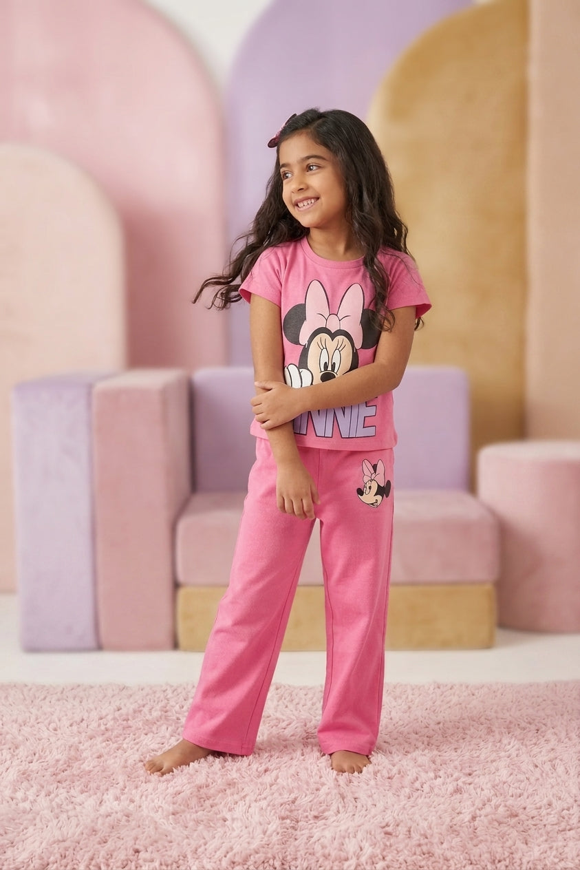 Pink Minnie Mouse Graphic Printed Regular Fit Night Suit