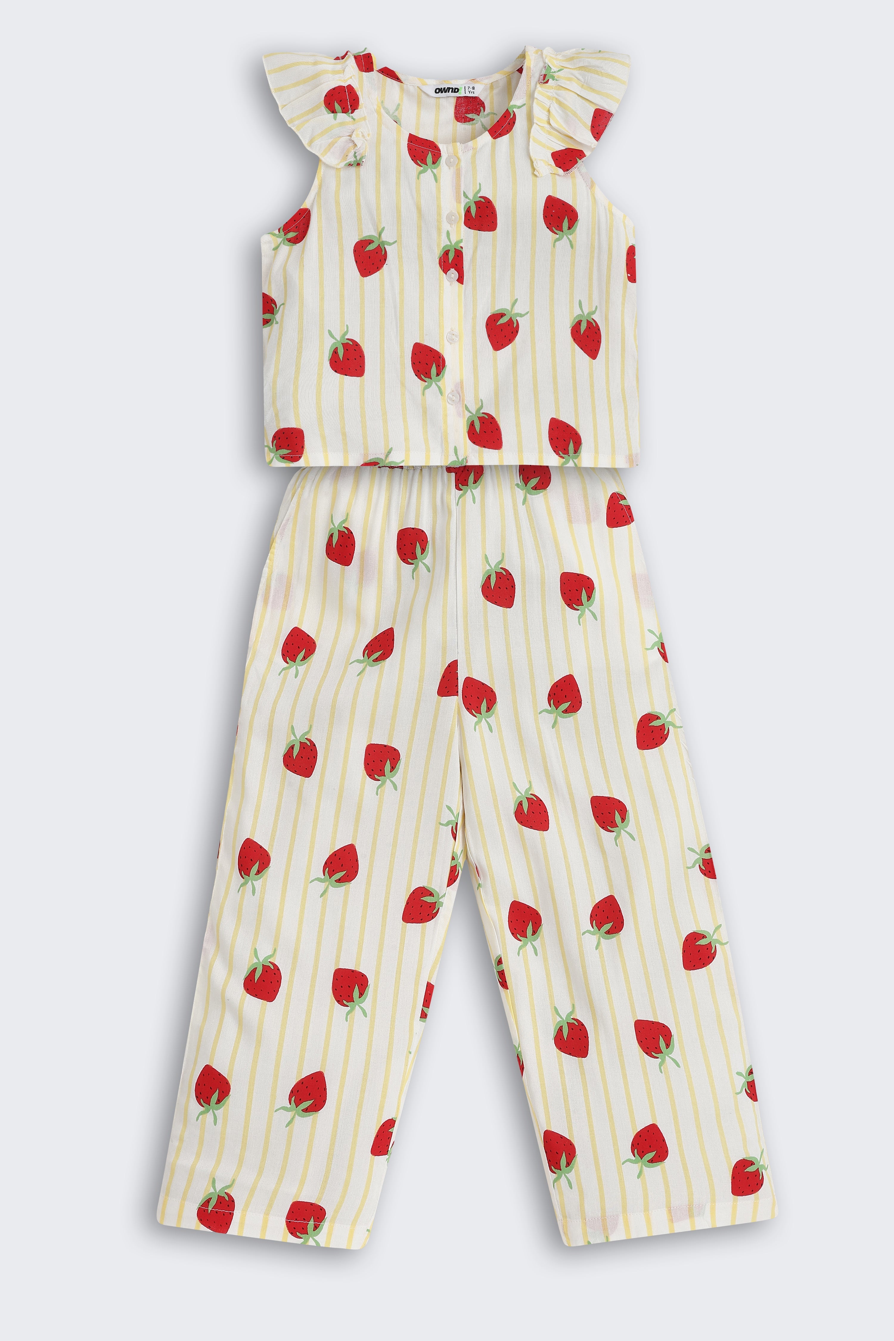 Yellow Strawberry Printed Regular Fit Co-ord Set