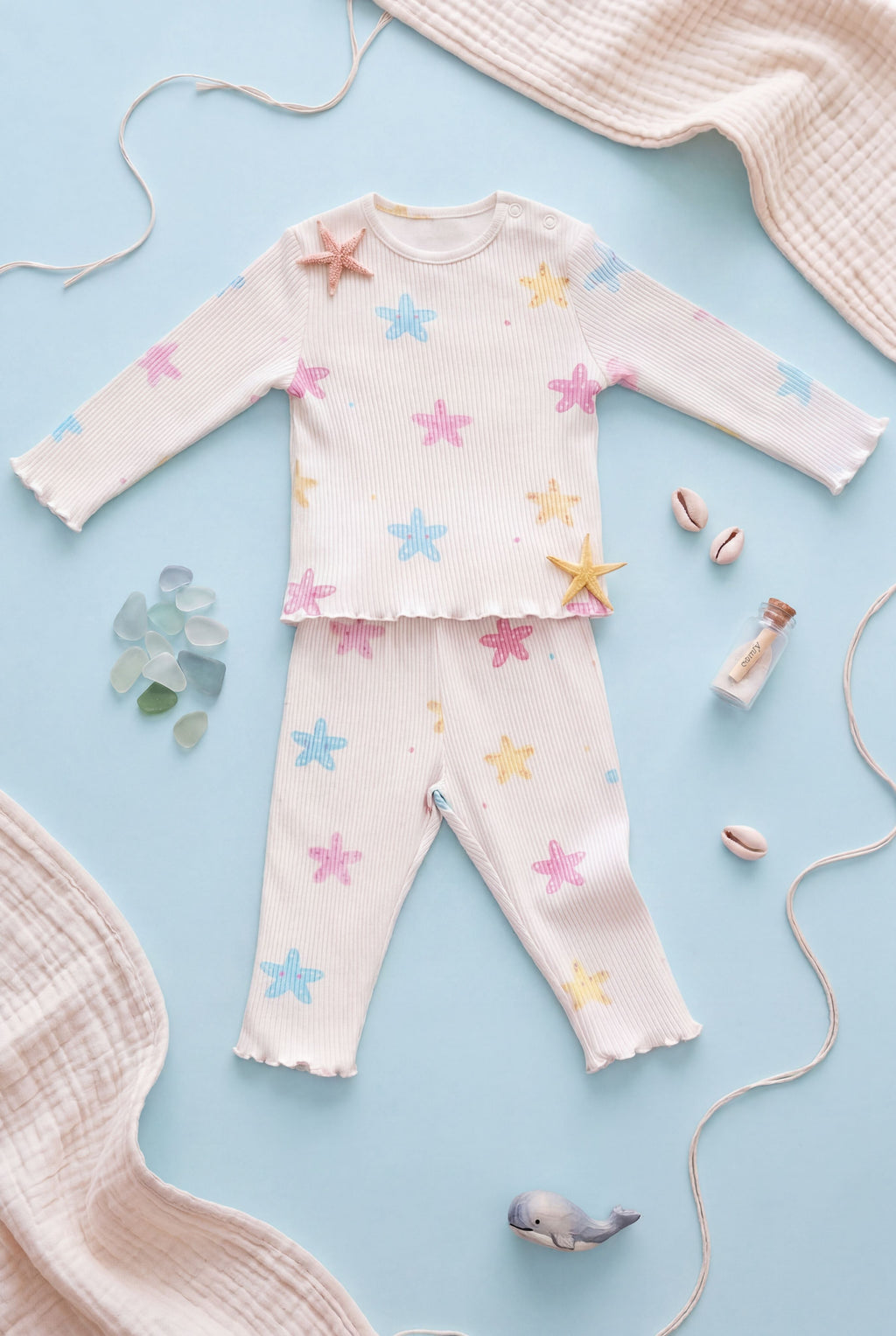 Off White Star Printed Regular Fit Co-ord Set