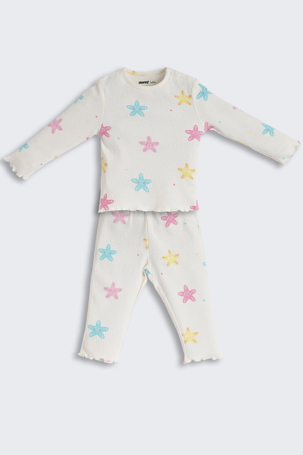 Off White Star Printed Regular Fit Co-ord Set