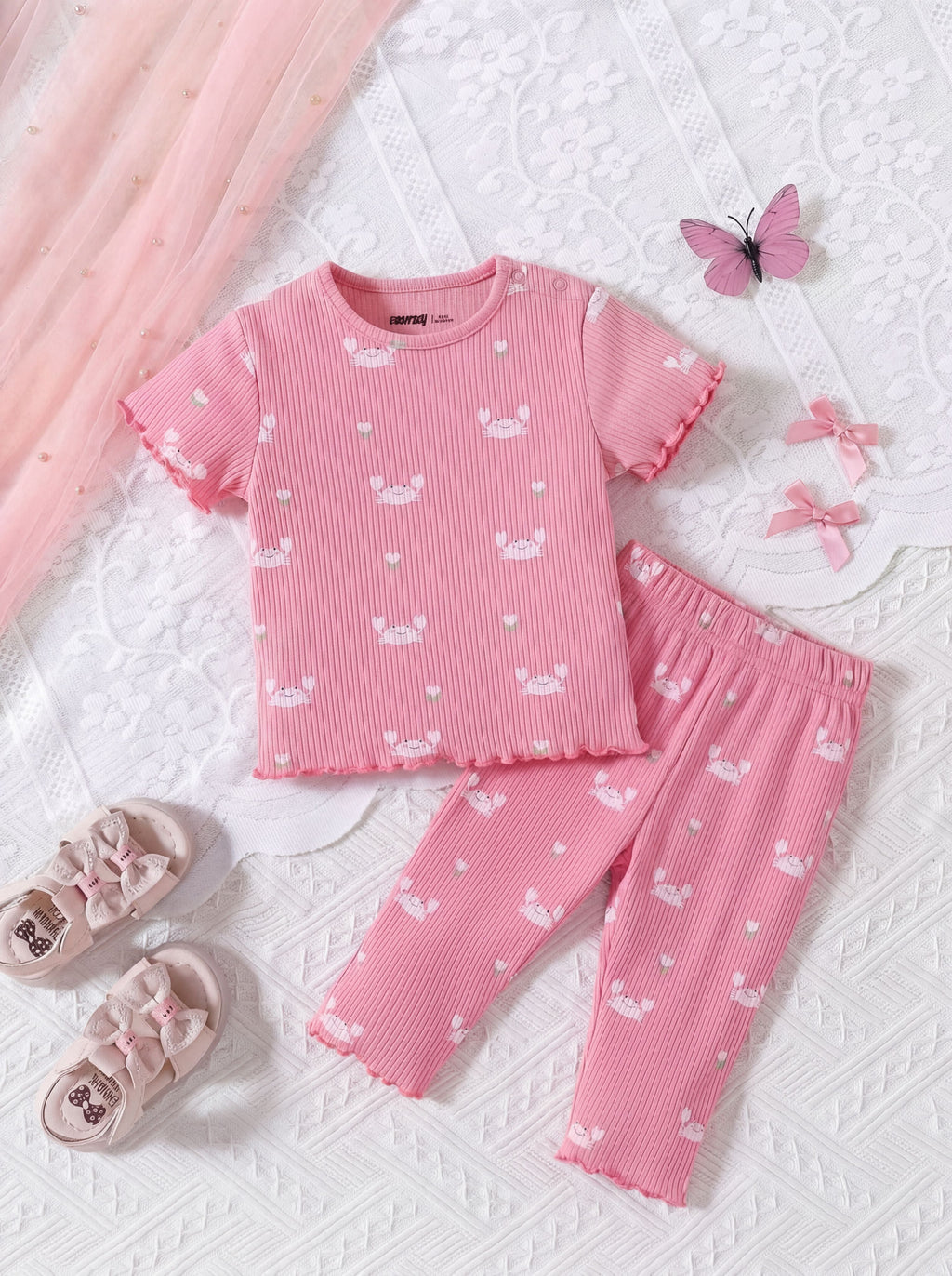 Pink Crabs Printed Regular Fit Co-ord Set