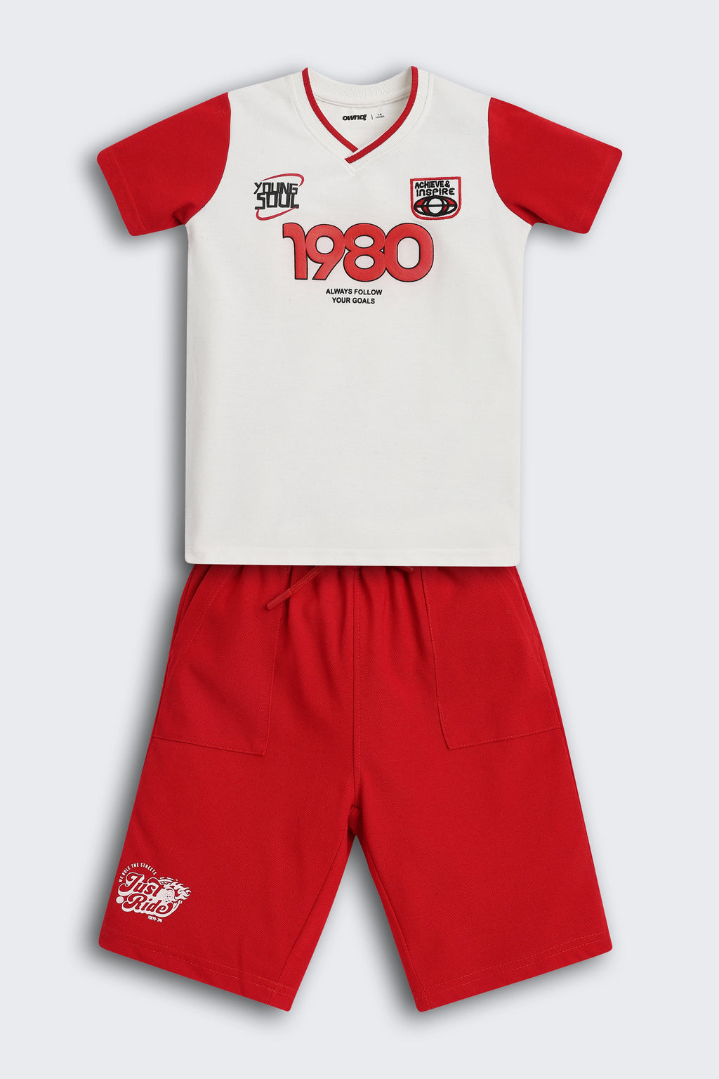 Red Typographic Printed Regular Fit Co-ord Set