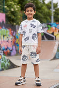 Off White Typographic Printed Regular Fit Co-ord Set