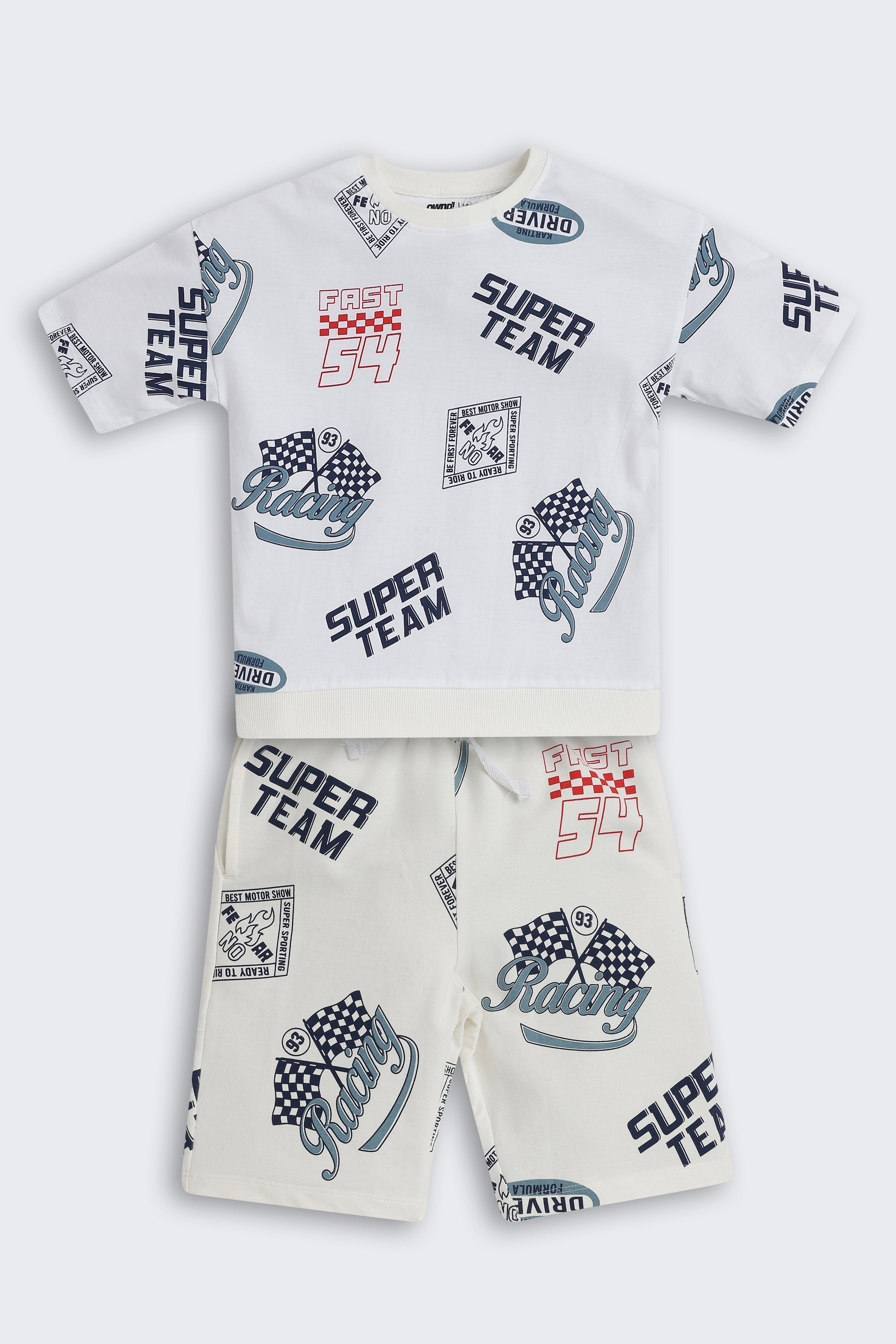 Off White Typographic Printed Regular Fit Co-ord Set